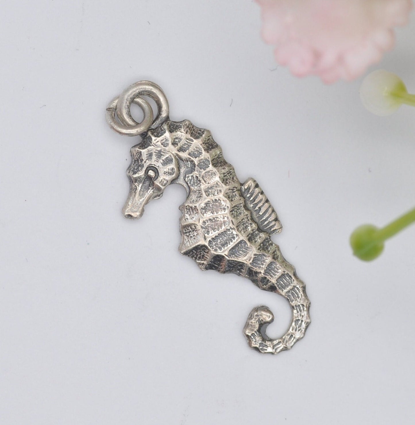 Vintage Sterling Silver Seahorse Charm Pendant - Detailed Animal Gift