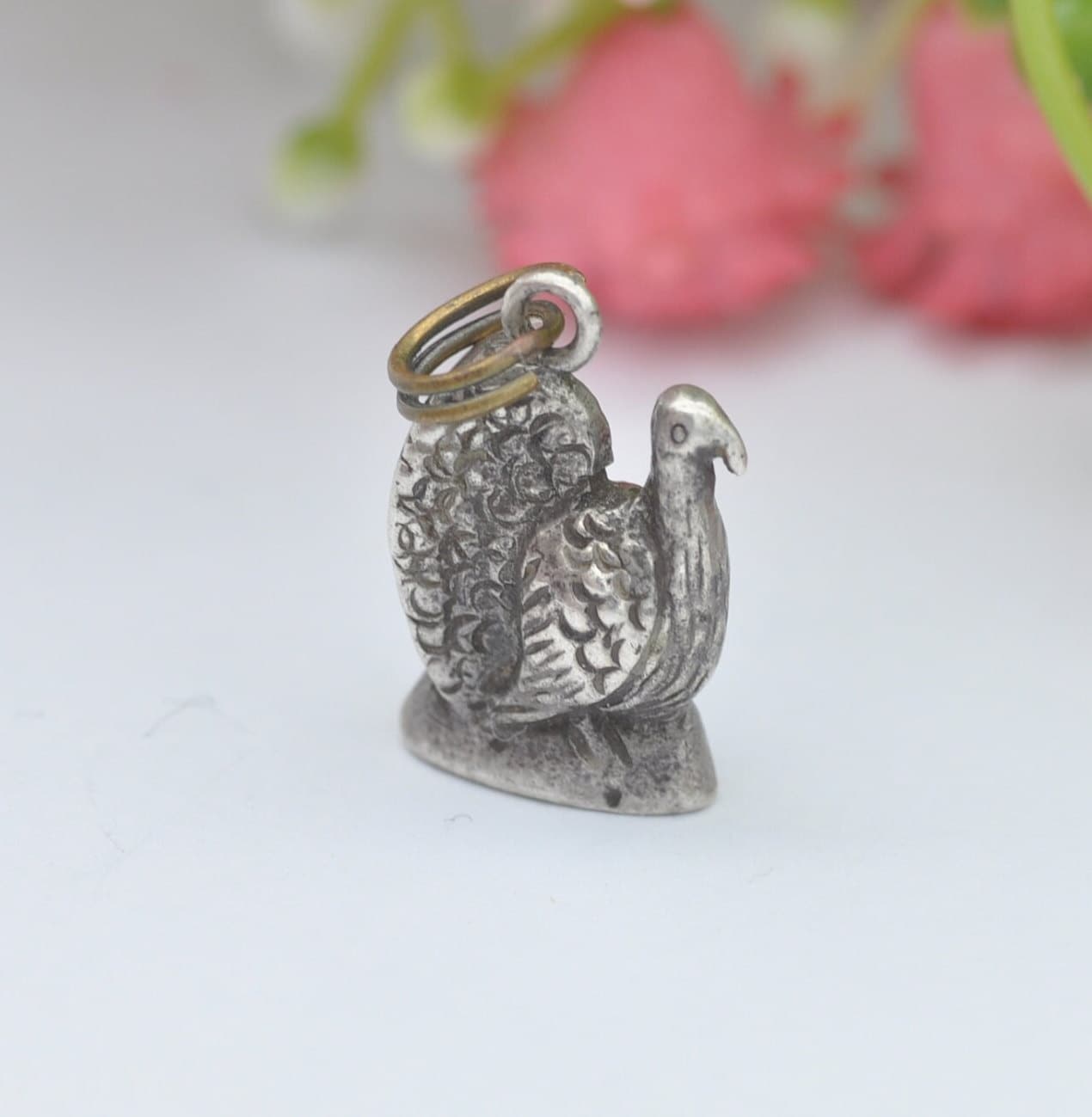 Vintage Silver Turkey Charm Pendant - Detailed Animal | Thanksgiving Bird