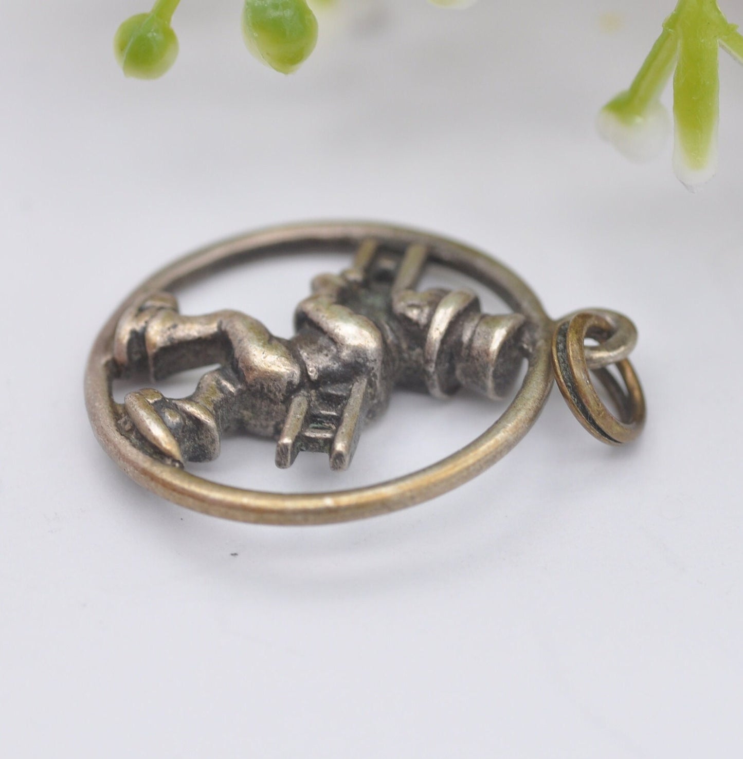 Vintage Silver Man Carrying Ladder Charm Pendant - Unusual Openwork Silver Charm | Cartoon Style Window Cleaner