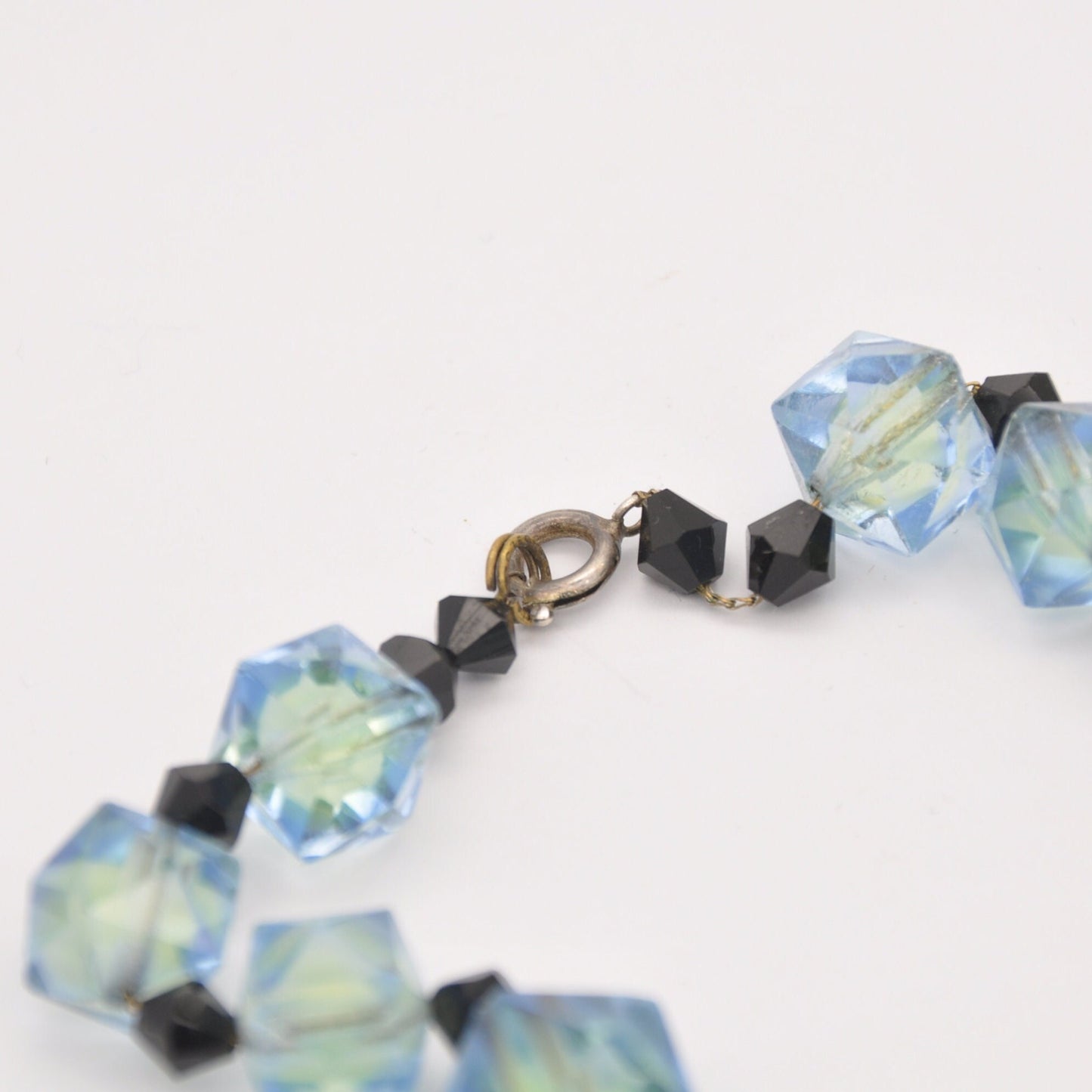 Vintage Czech Uranium Glass Bead Necklace - Blue Green Faceted | Graduated Beaded Necklace | Original Chain