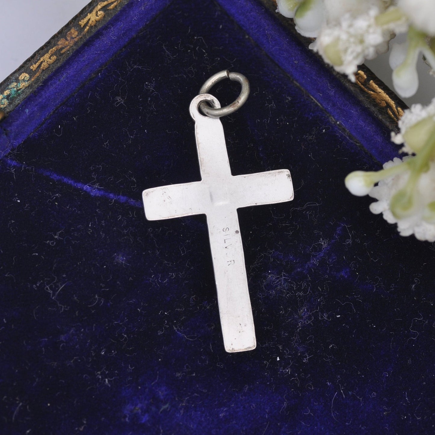 Antique Sterling Silver Cross Pendant with Scrolling Design