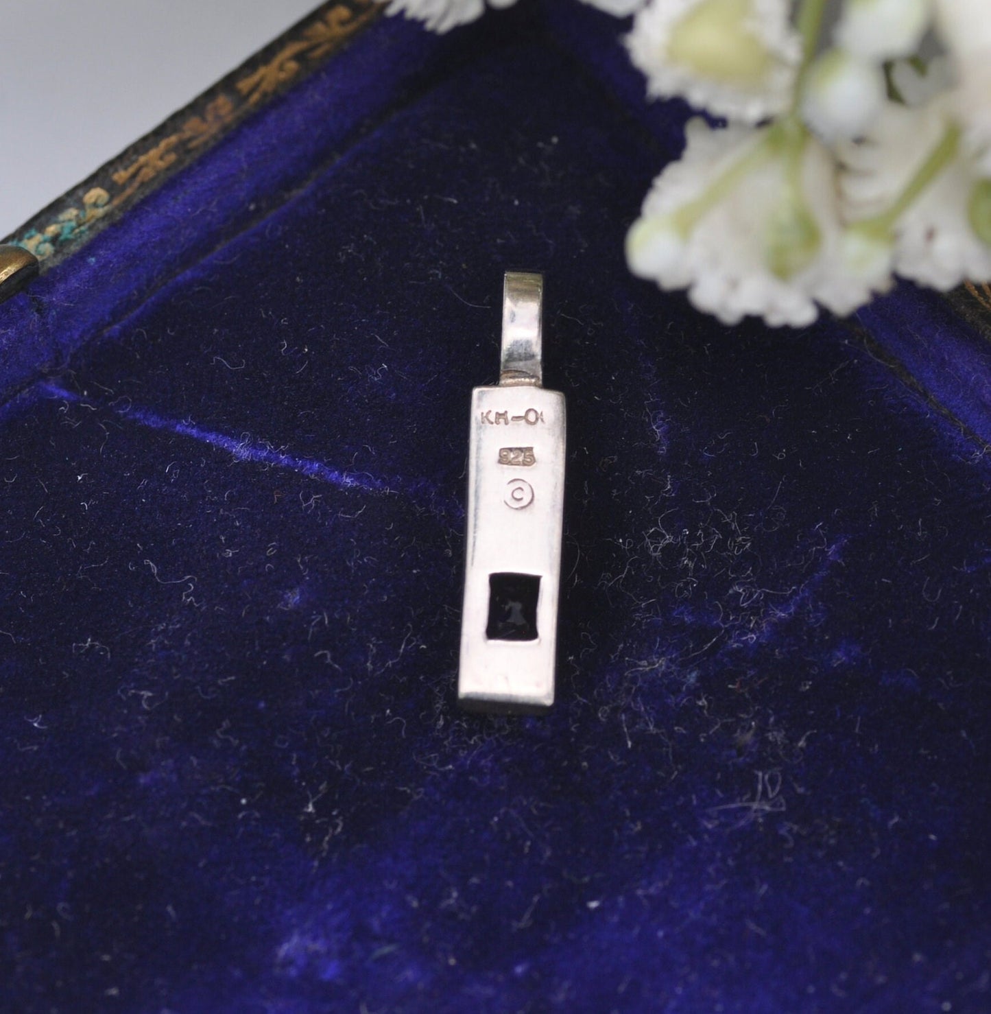 Vintage Kit Heath Sterling Silver Sapphire Pendant - Rectangle Drop