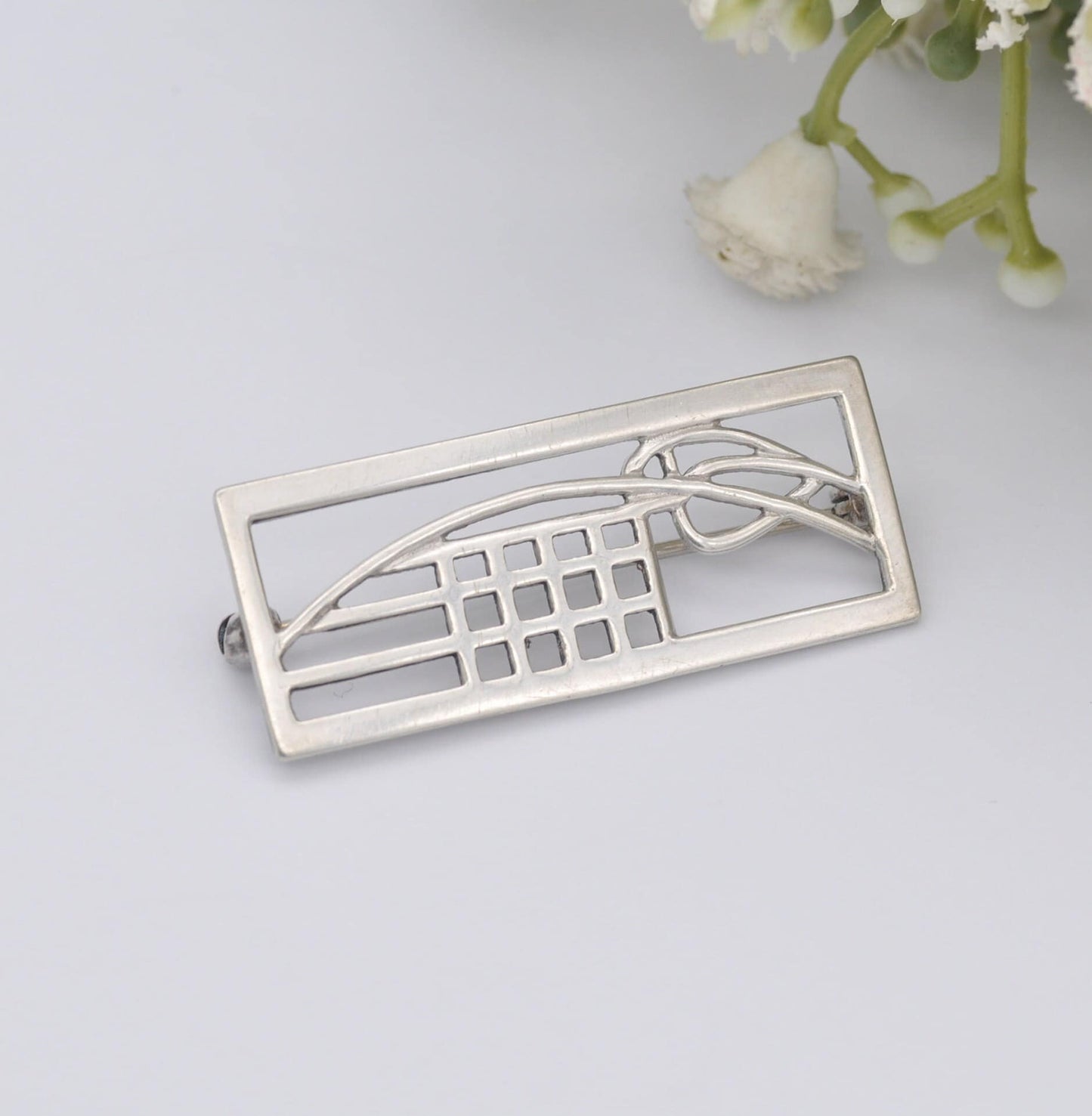 Vintage Scottish Sterling Silver Brooch - Mackintosh Stained Glass Window Style | Celtic Flower Design