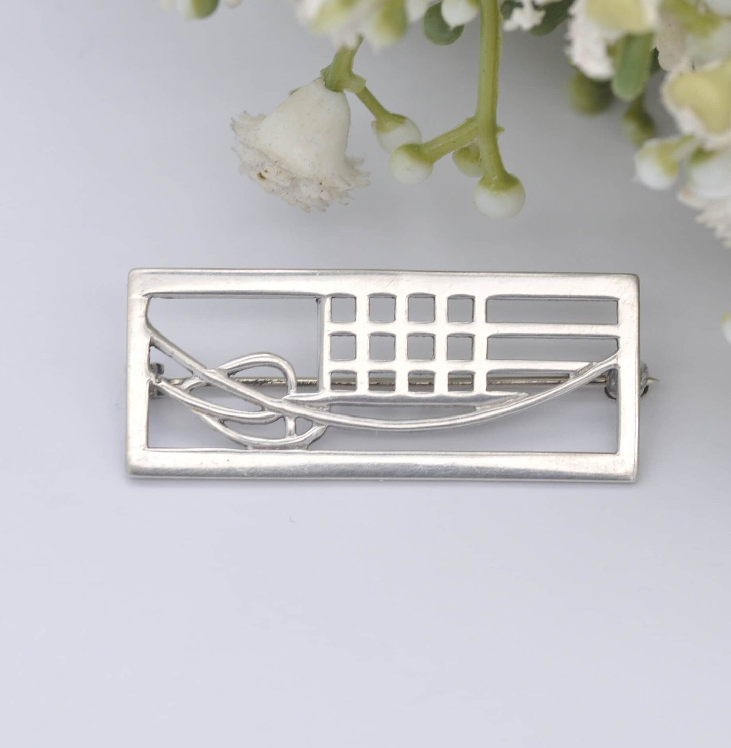 Vintage Scottish Sterling Silver Brooch - Openwork Stained Glass Window Flower Design | Mackintosh Style