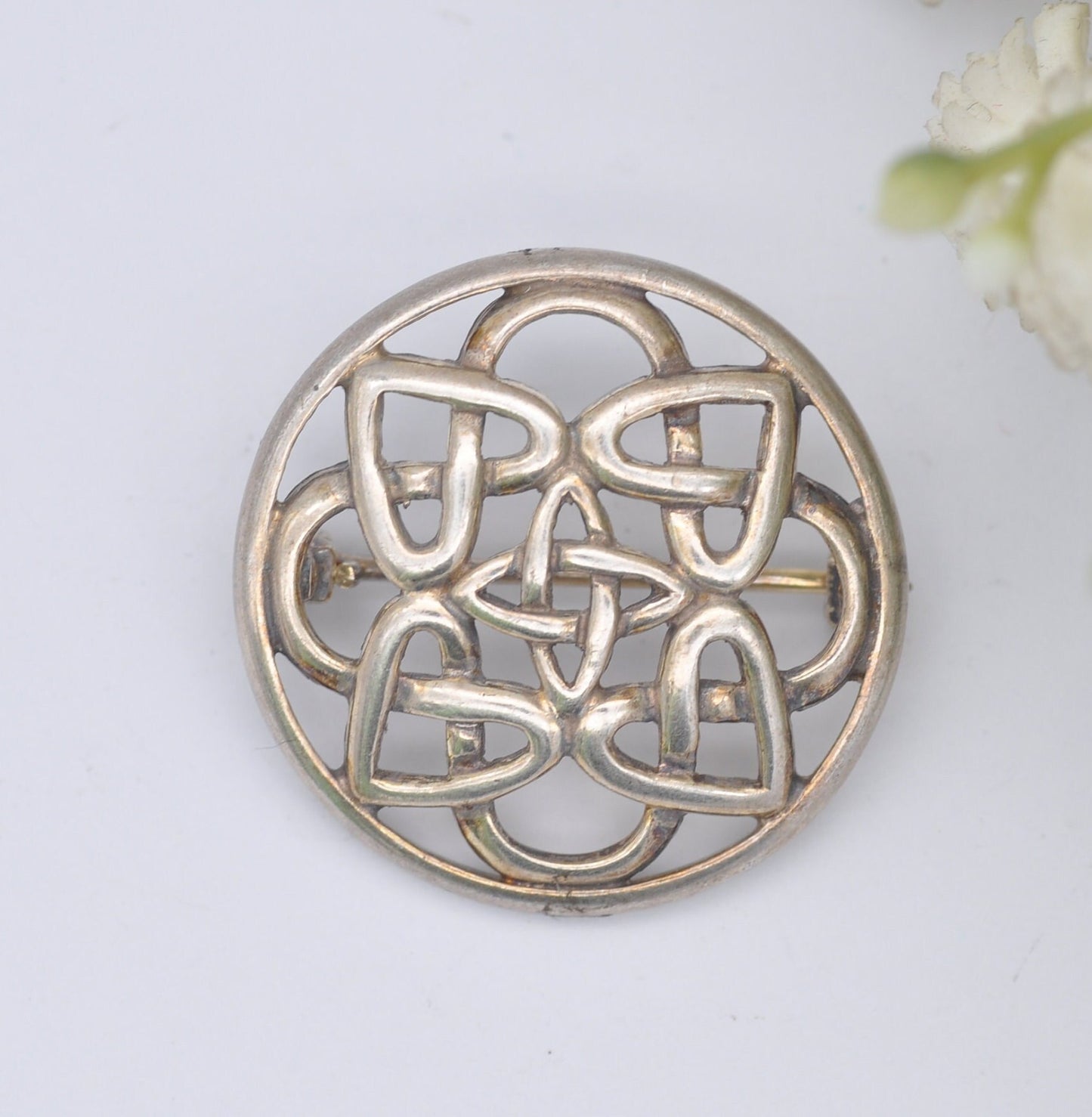 Vintage Sterling Silver Celtic Knot Brooch - Small Celtic Cross Circle