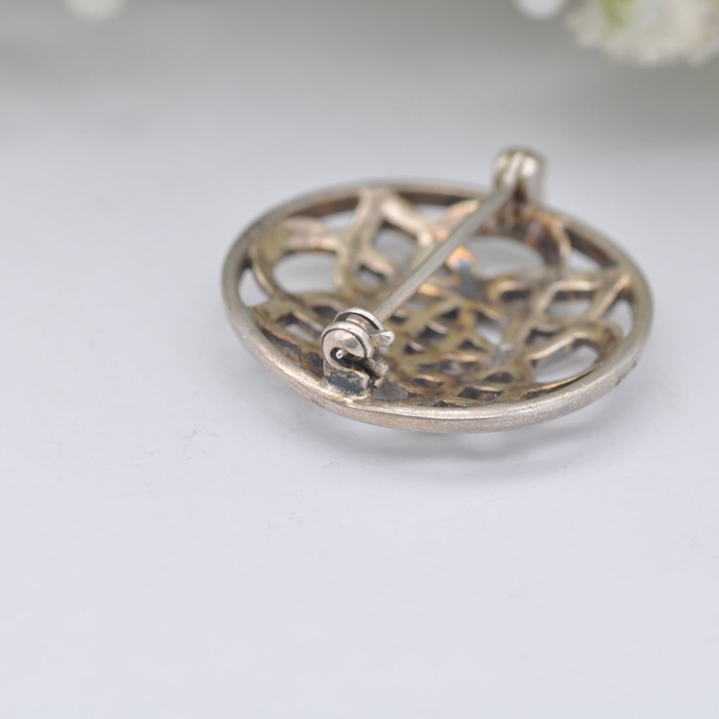 Vintage Sterling Silver Celtic Knot Brooch - Small Celtic Cross Circle