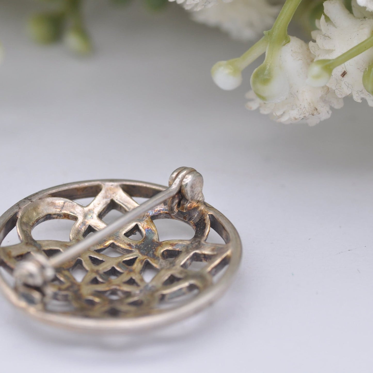 Vintage Sterling Silver Celtic Knot Brooch - Small Celtic Cross Circle