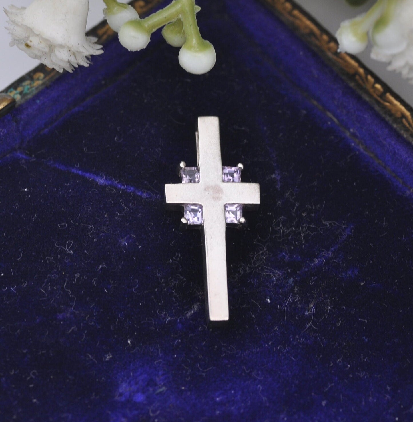 Vintage Kit Heath Sterling Silver Amethyst Cross Pendant