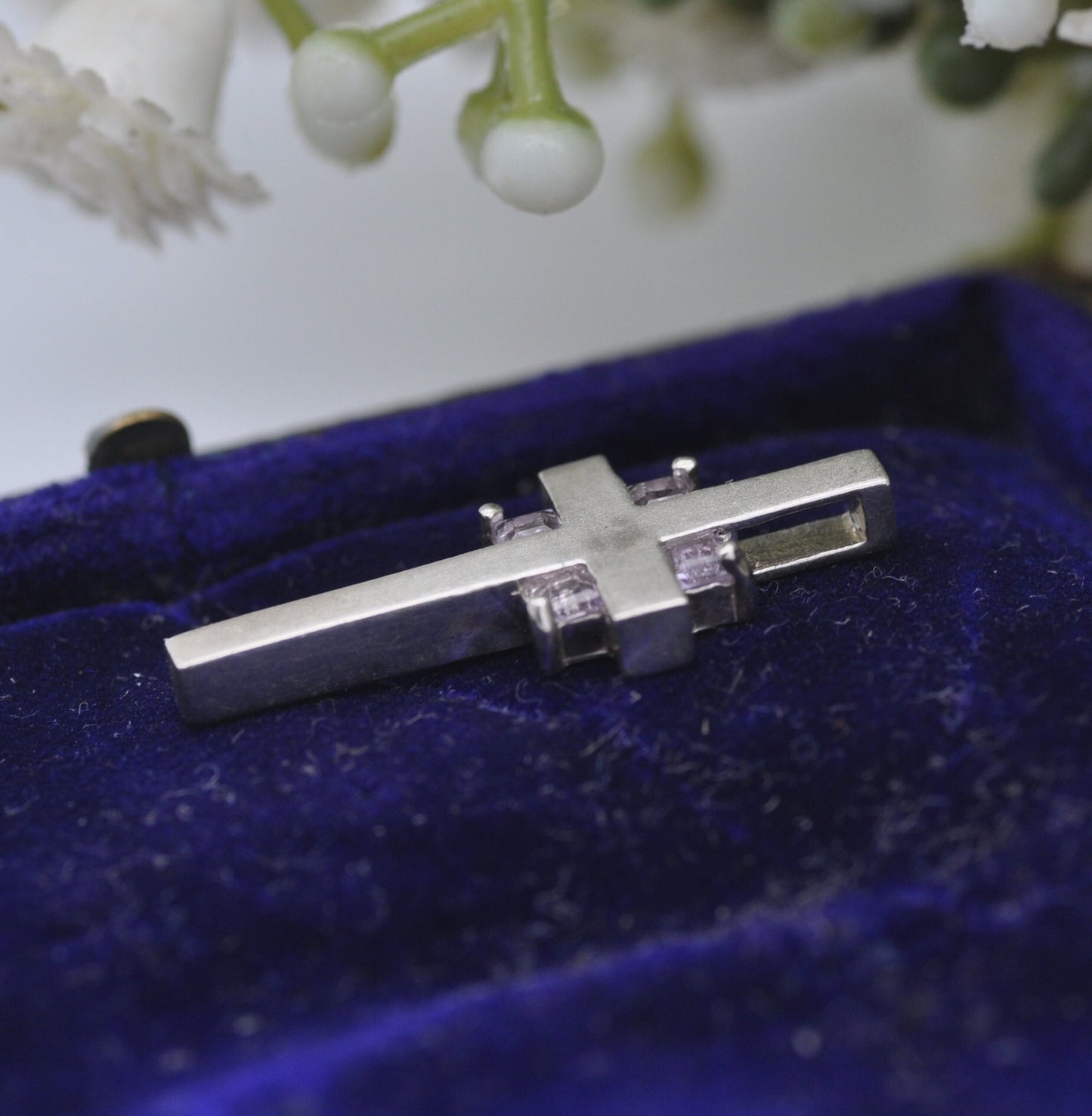 Vintage Kit Heath Sterling Silver Amethyst Cross Pendant