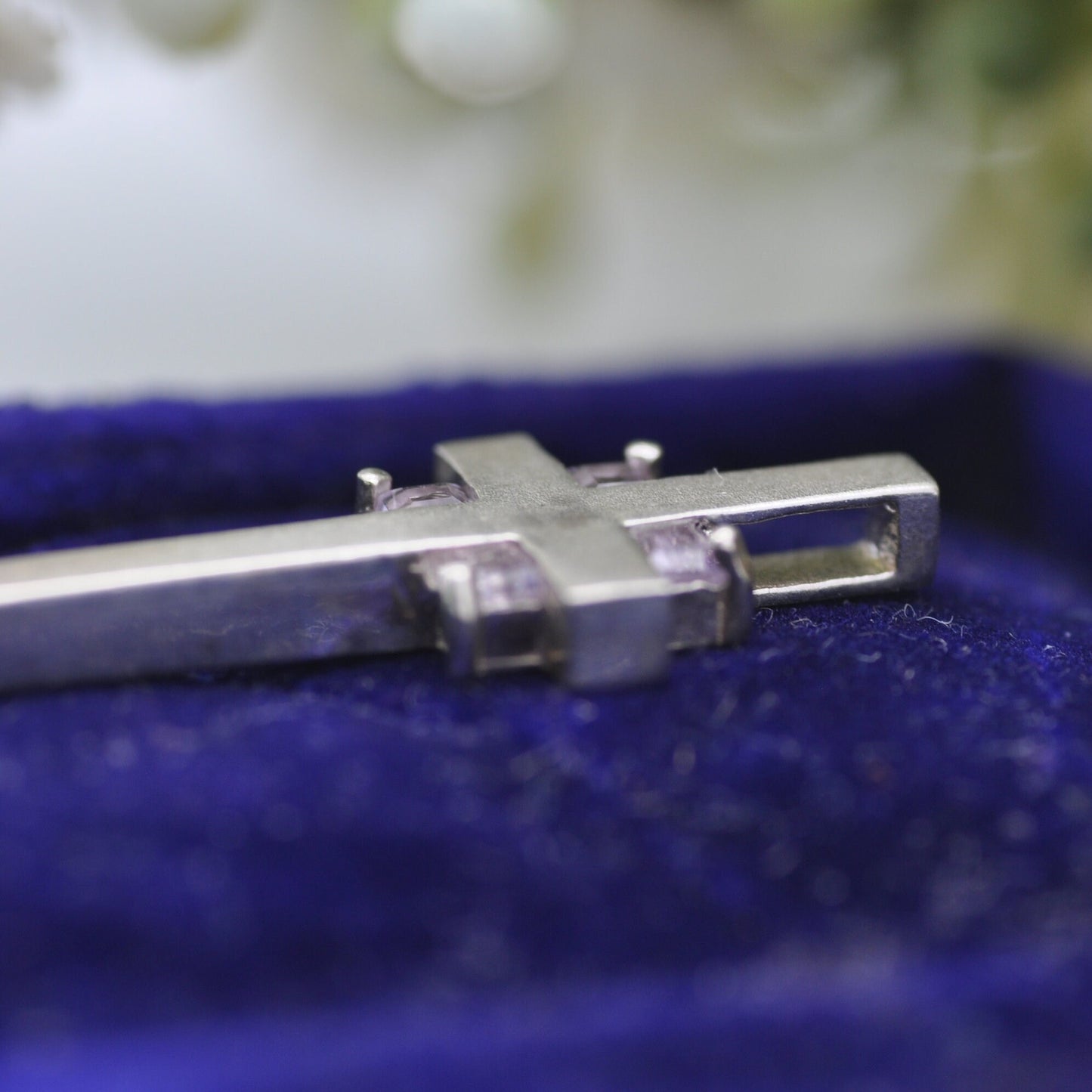 Vintage Kit Heath Sterling Silver Amethyst Cross Pendant