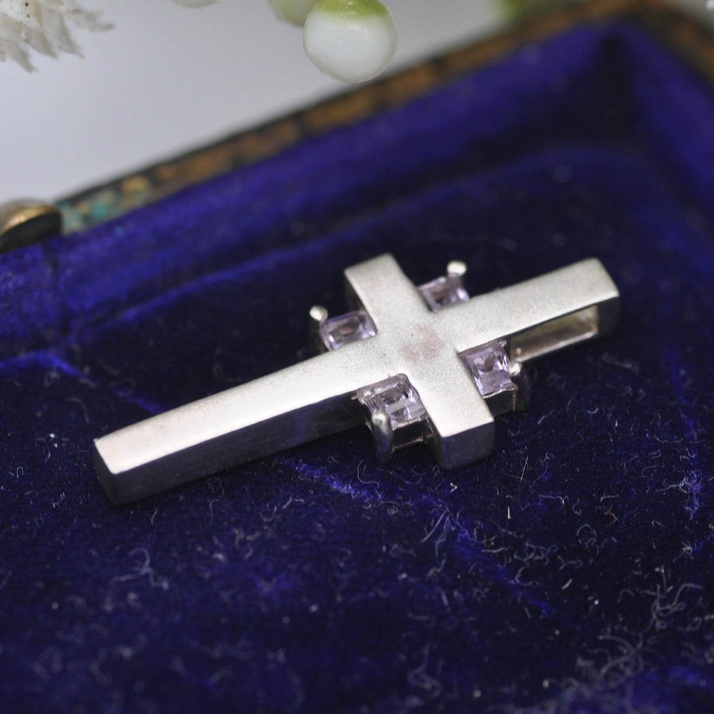 Vintage Kit Heath Sterling Silver Amethyst Cross Pendant