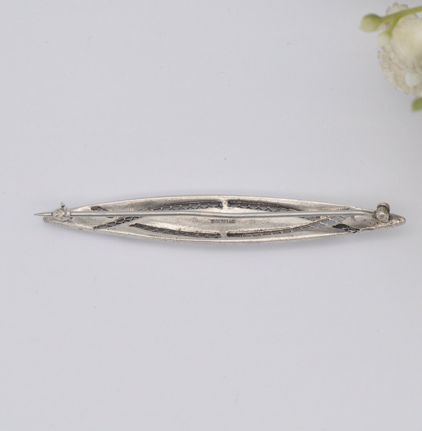 Vintage Art Deco Sterling Silver Paste Bar Brooch - Statement Sparkly Pin
