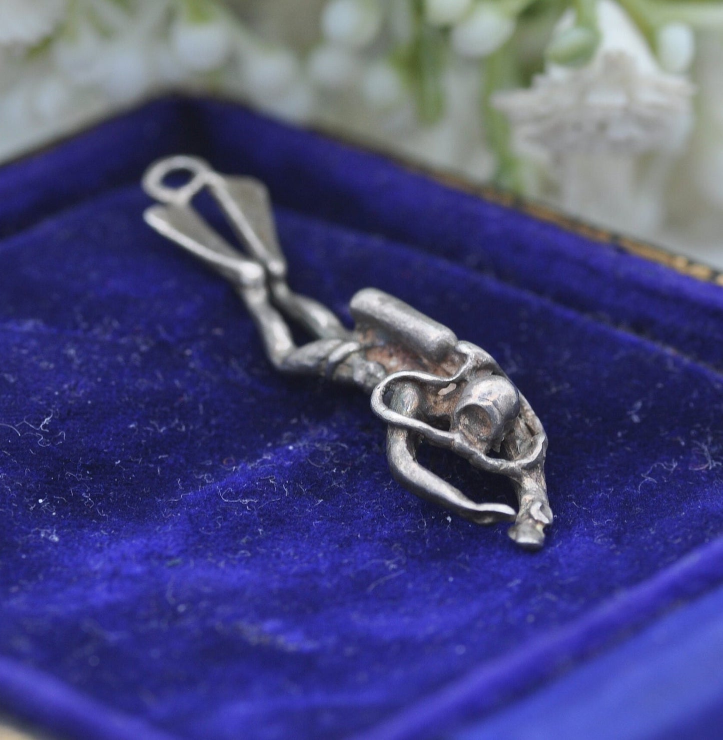 Vintage Sterling Silver Scuba Diver Charm Pendant - Diving Gift