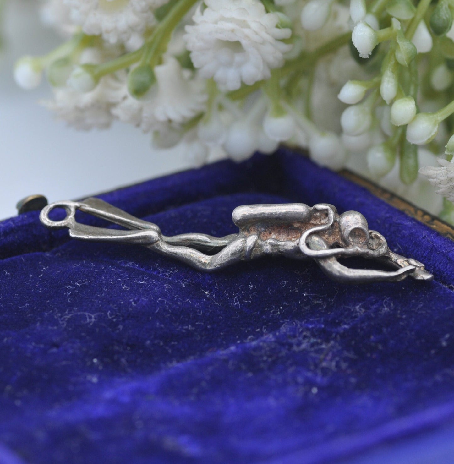 Vintage Sterling Silver Scuba Diver Charm Pendant - Diving Gift