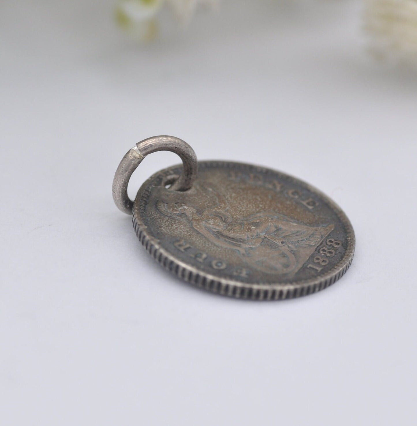Antique Victorian Silver Four Pence 1888 Coin Charm Pendant - Colonial Issue Groat