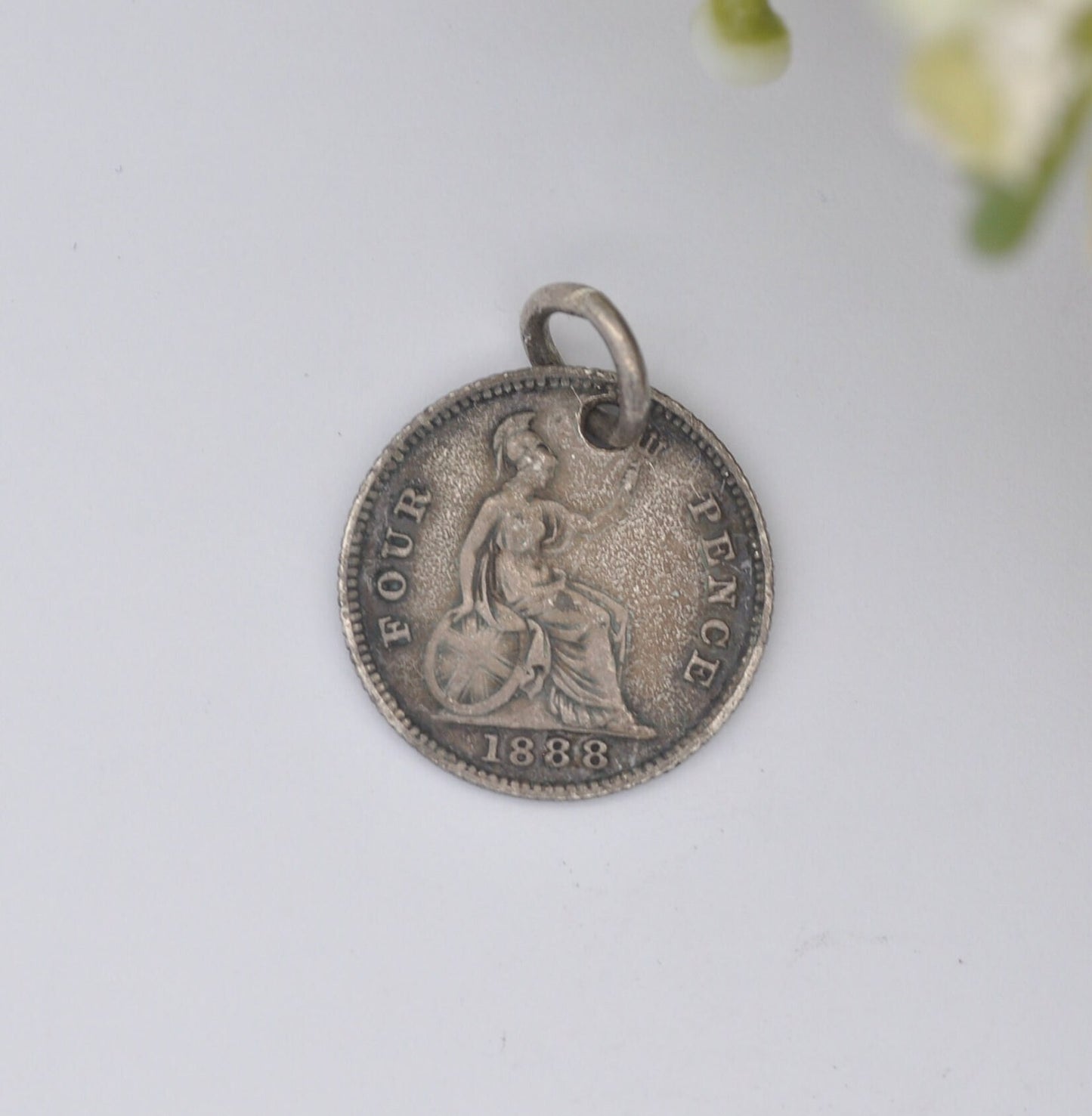 Antique Victorian Silver Four Pence 1888 Coin Charm Pendant - Colonial Issue Groat