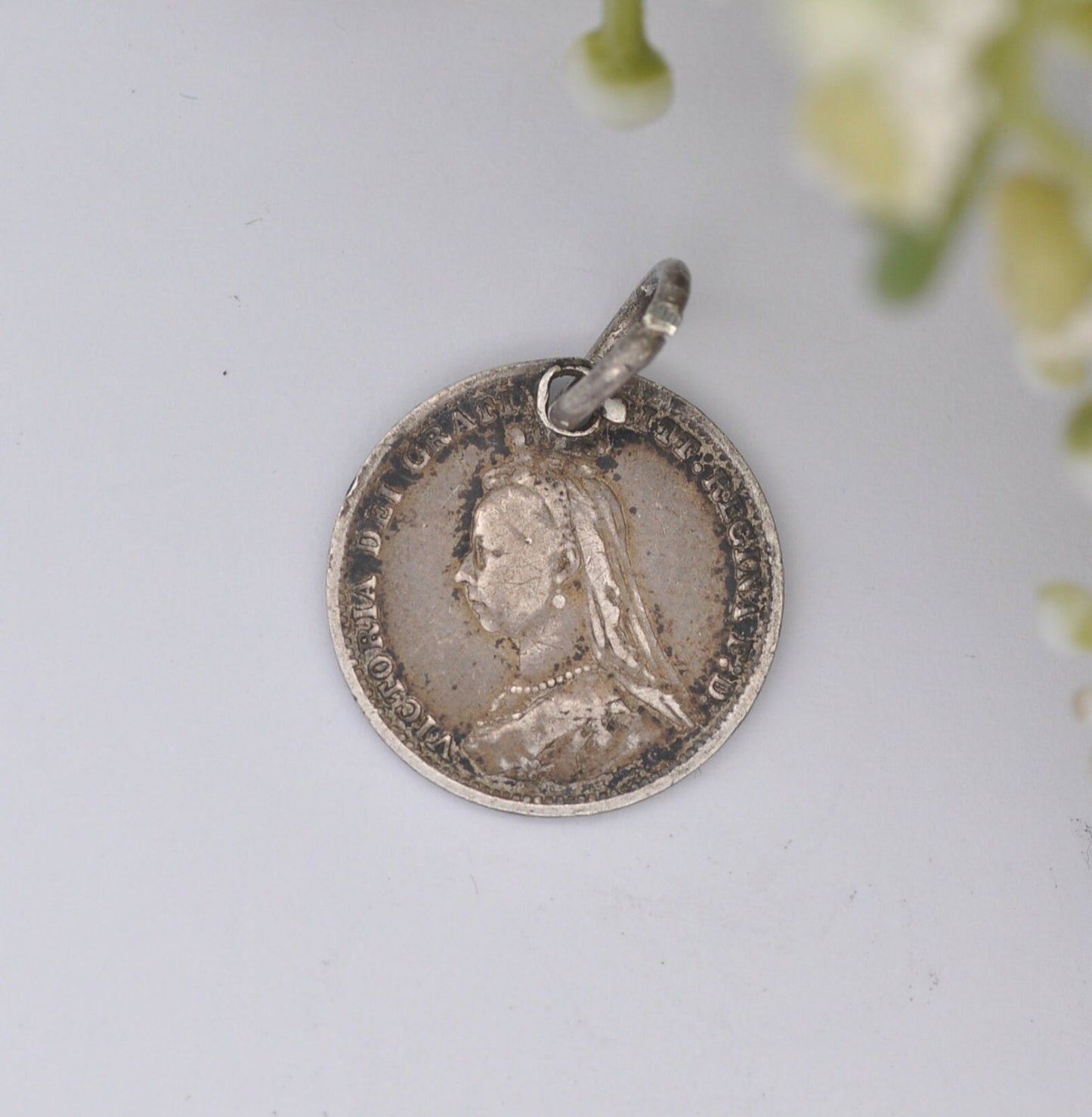 Antique Victorian Silver Three Pence 1889 Coin Charm Pendant - Victoria Silver Coin Jewellery | Jubilee Head