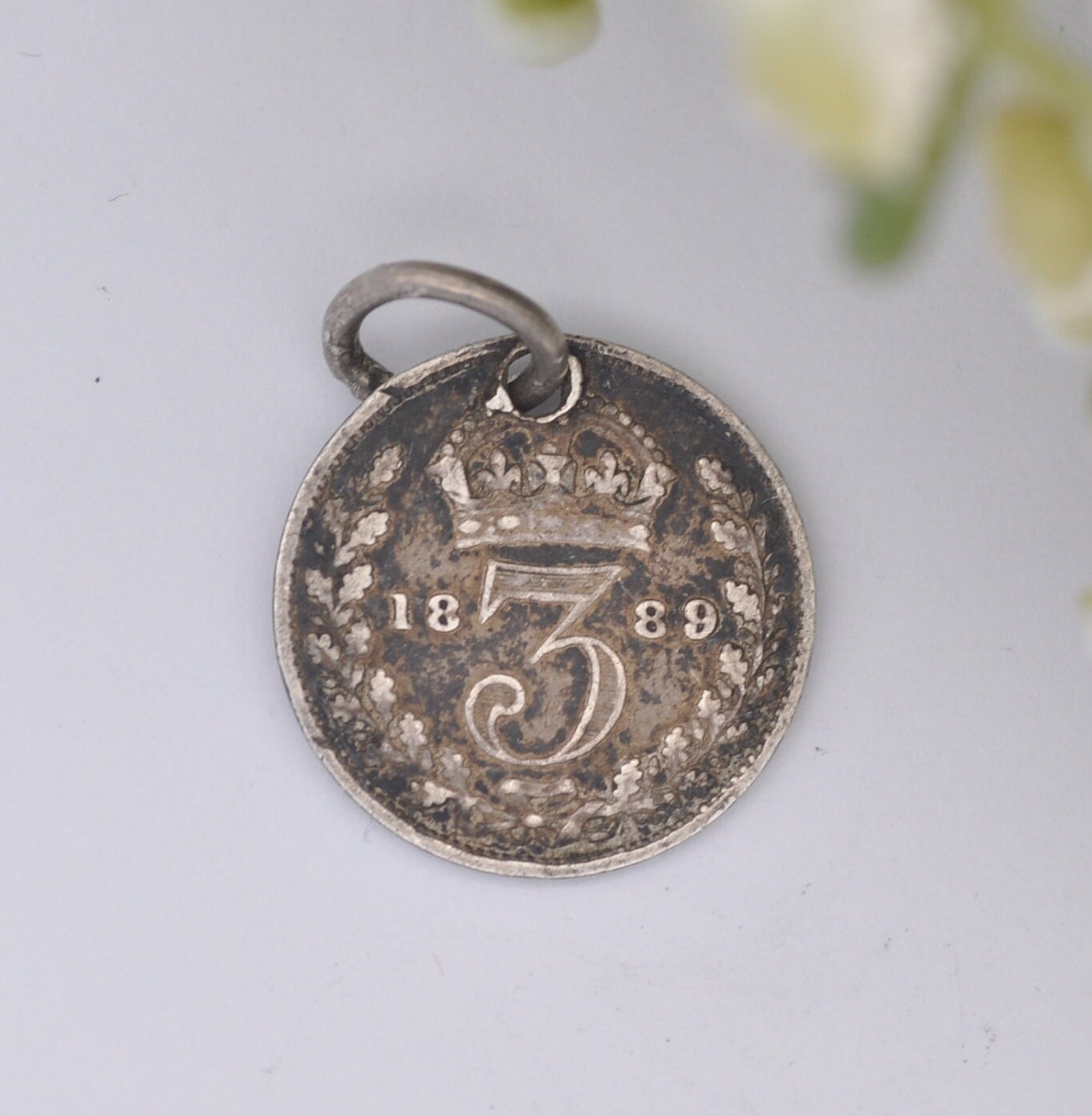 Antique Victorian Silver Three Pence 1889 Coin Charm Pendant - Victoria Silver Coin Jewellery | Jubilee Head