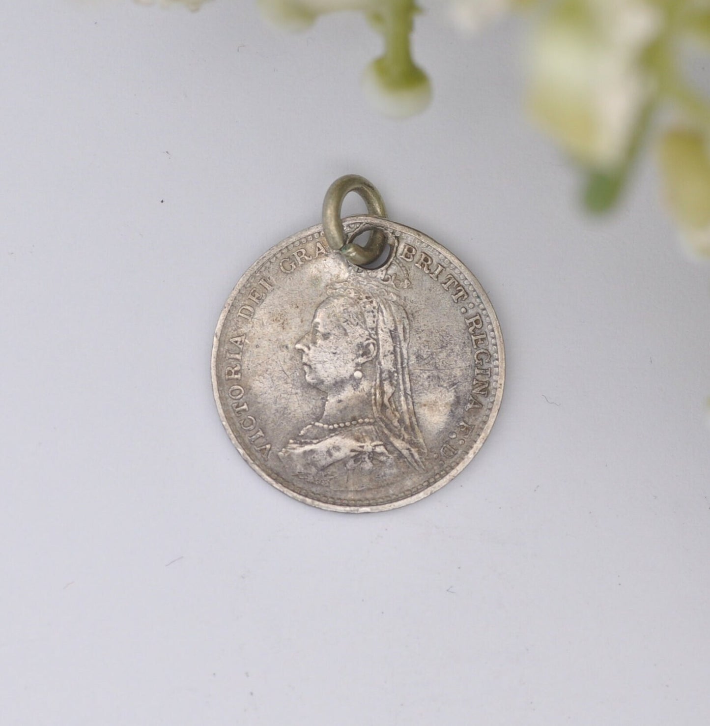 Antique Victorian Silver Three Pence 1889 Coin Charm Pendant - Victorian Silver Coin Jewellery