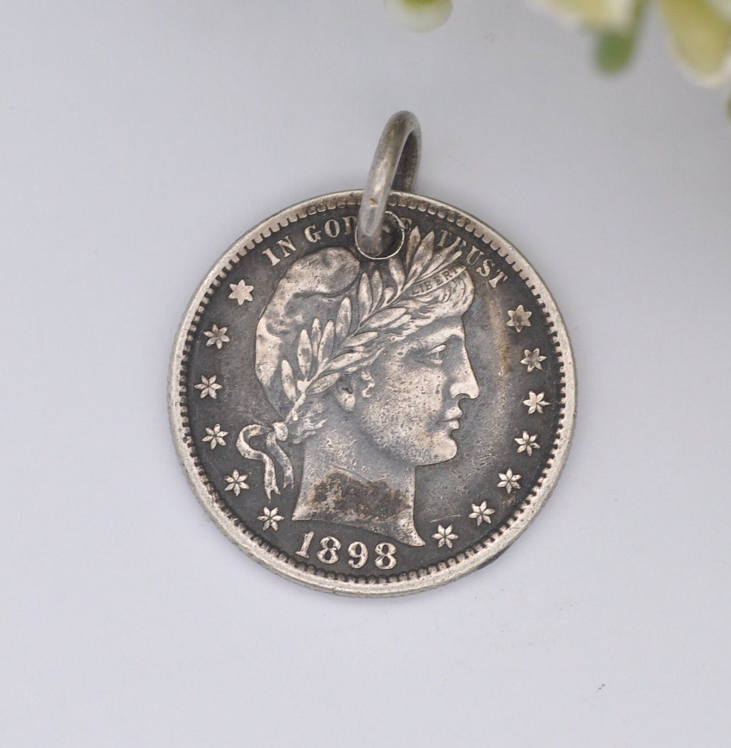 Antique Silver American Quarter Dollar Charm Pendant - US United States Coin Jewellery