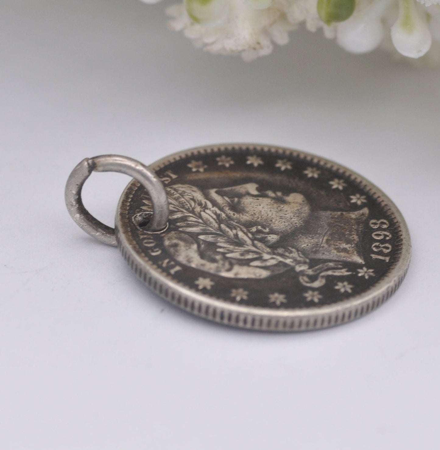 Antique Silver American Quarter Dollar Charm Pendant - US United States Coin Jewellery