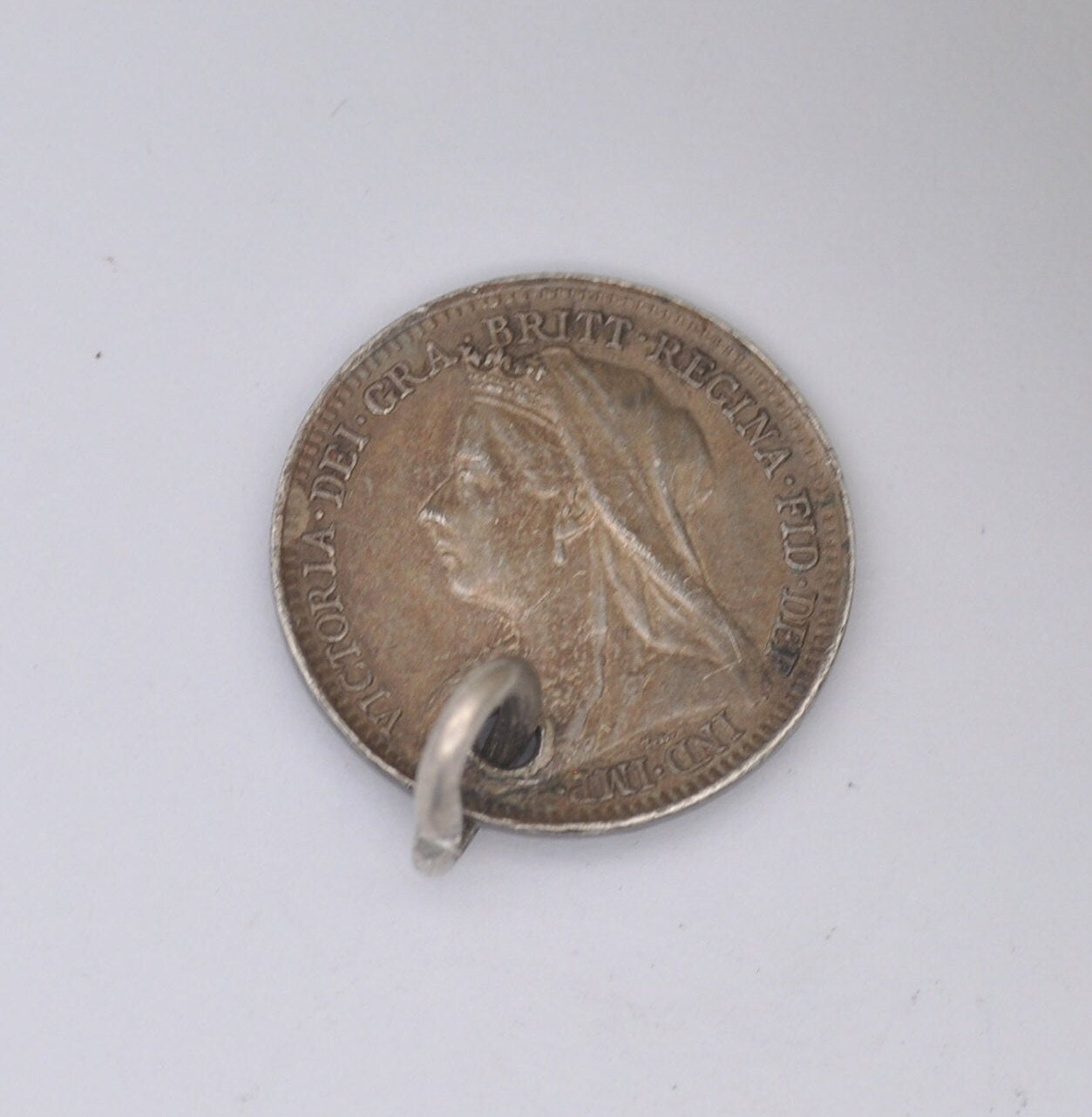 Antique Victorian Silver Three Pence 1900 Coin Charm Pendant - Victoria Silver Coin Jewellery