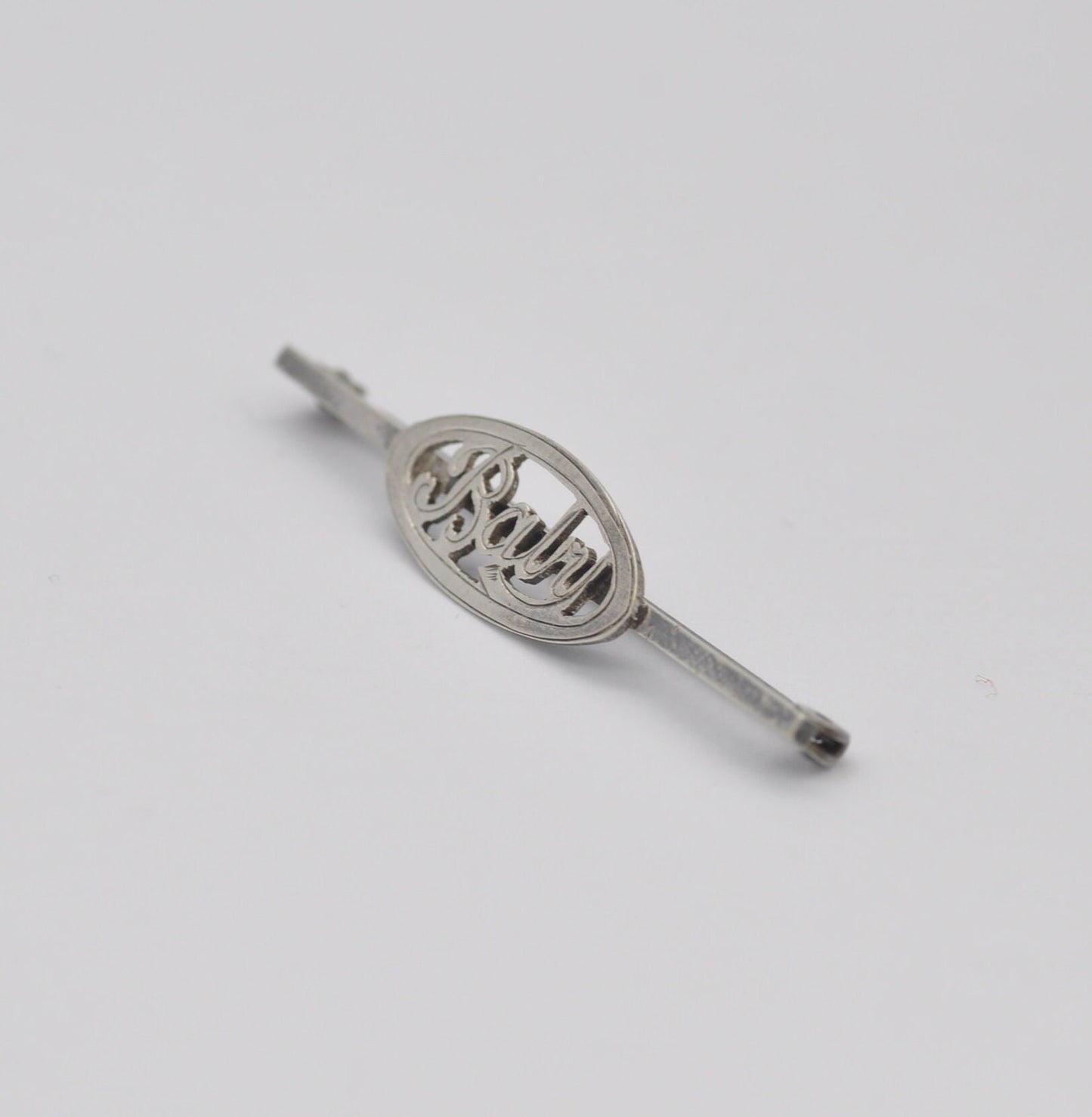 Antique Sterling Silver Baby Bar Brooch - Word Baby Pin