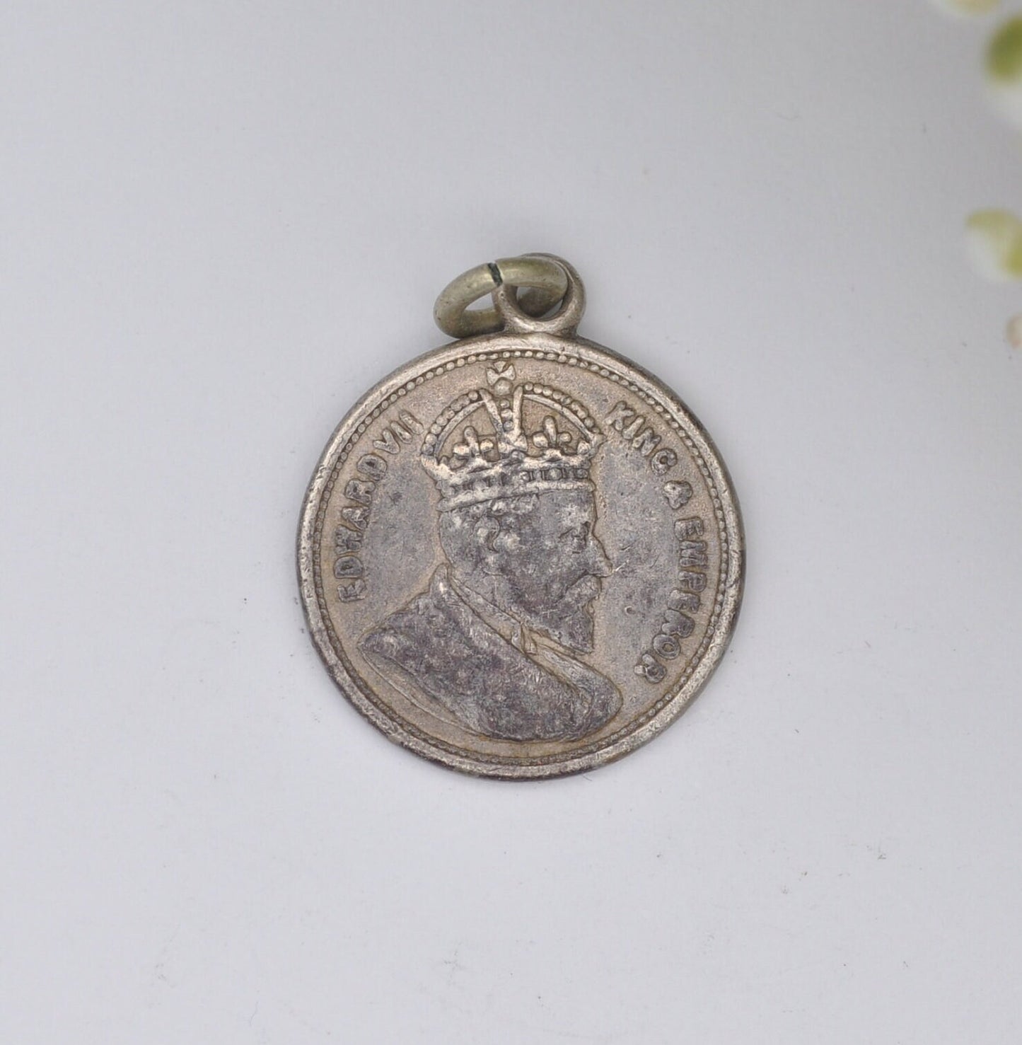 Antique Sterling Silver Edward VII 1902 Coronation Medal - Small Silver Charm Pendant