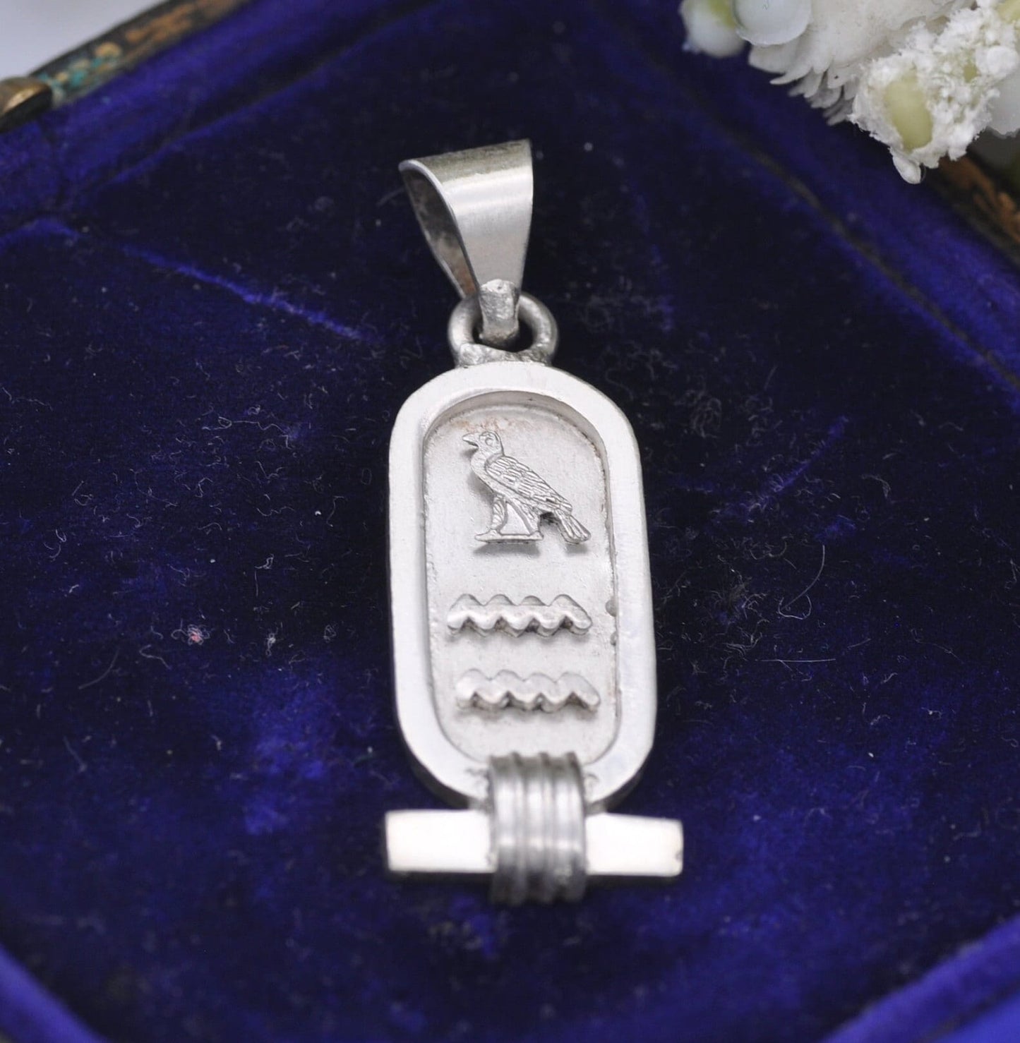 Vintage Sterling Silver Egyptian Cartouche Pendant with Hieroglyphs - Spelling Out Name Ann