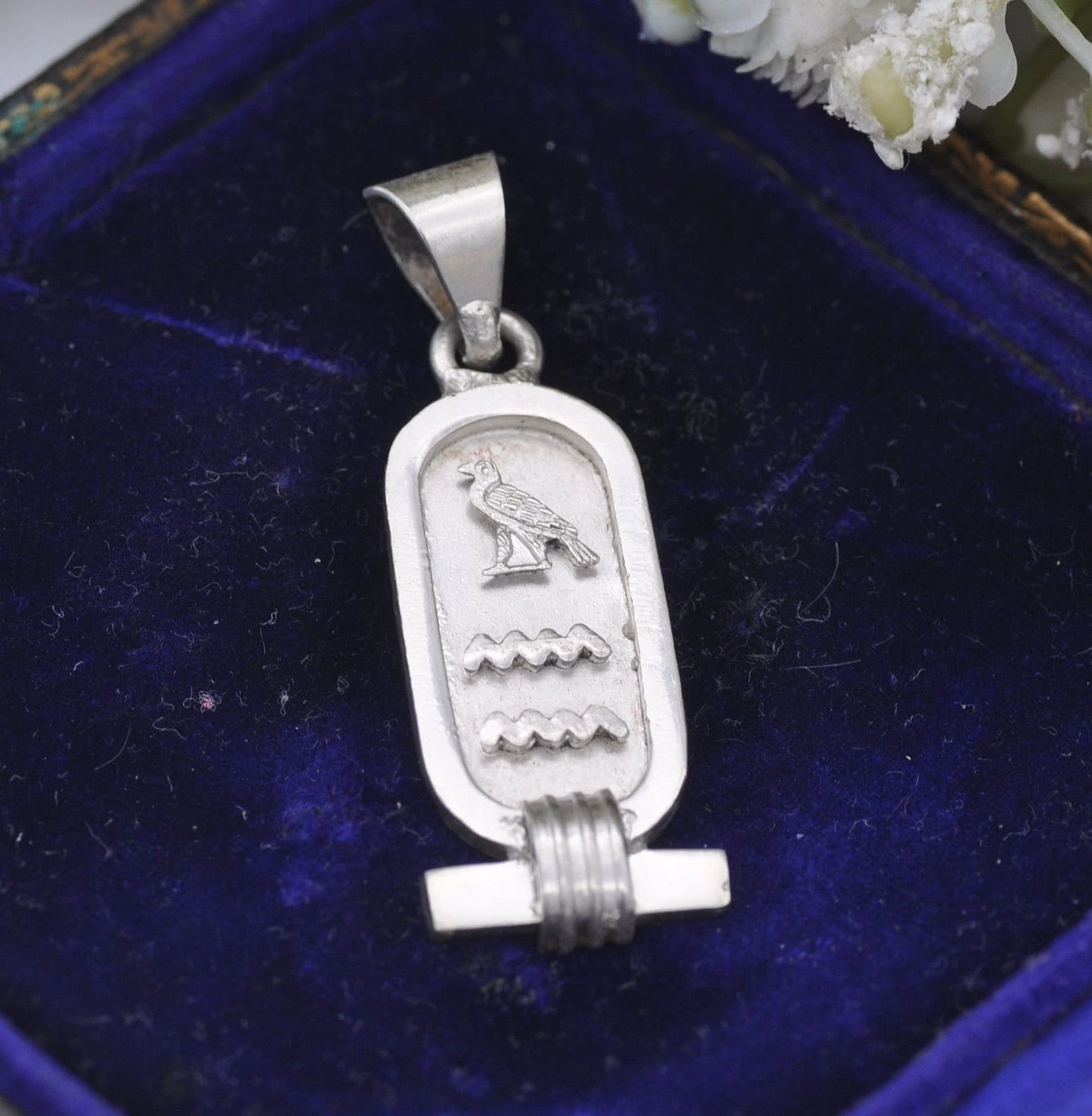 Vintage Sterling Silver Egyptian Cartouche Pendant with Hieroglyphs - Spelling Out Name Ann