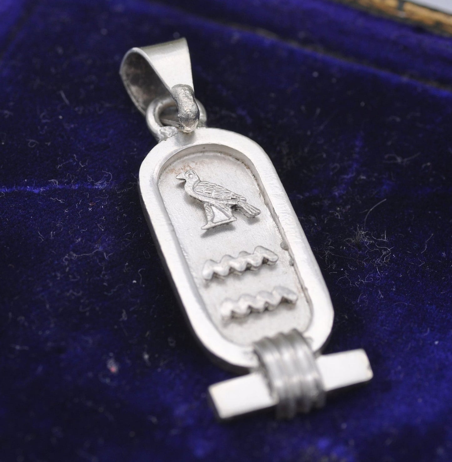 Vintage Sterling Silver Egyptian Cartouche Pendant with Hieroglyphs - Spelling Out Name Ann