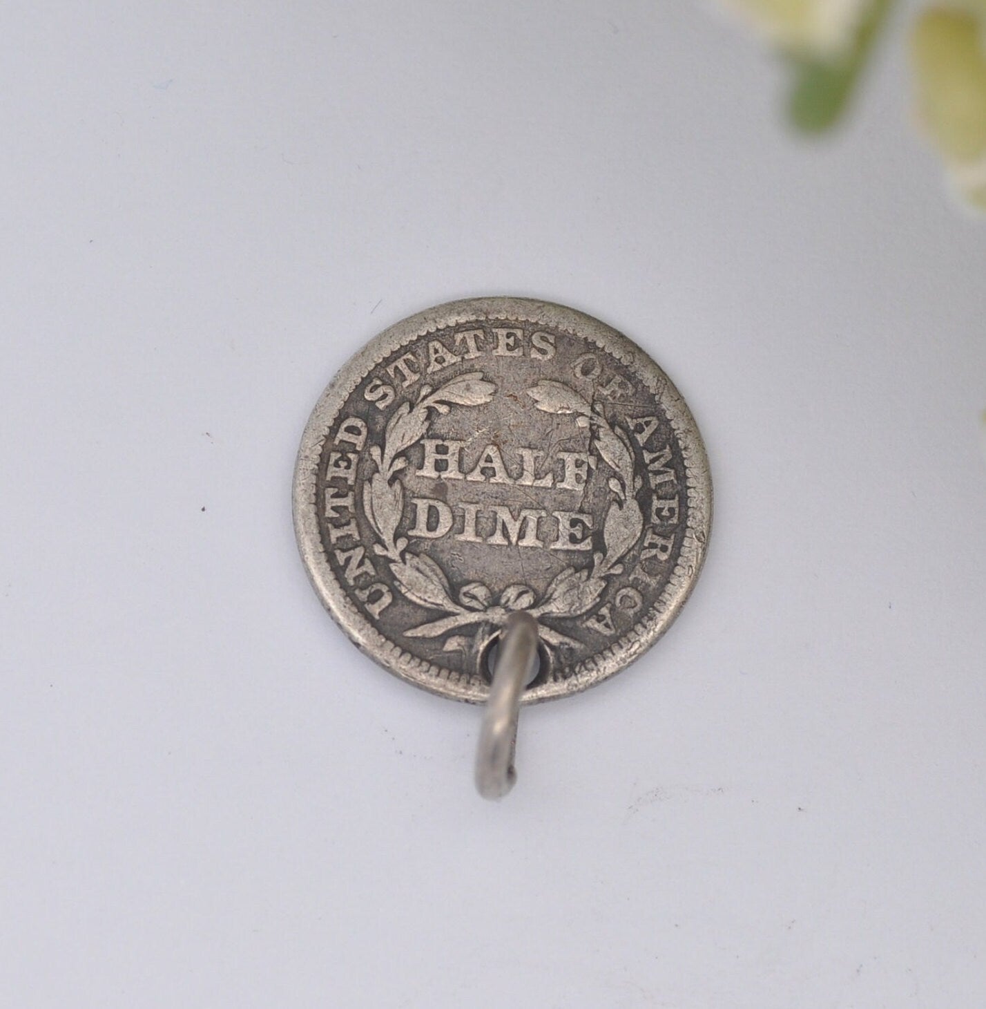 Antique Silver American Dime Coin Charm Pendant - Love Token | Engraved Frank 1865 | Seated Liberty with Stars