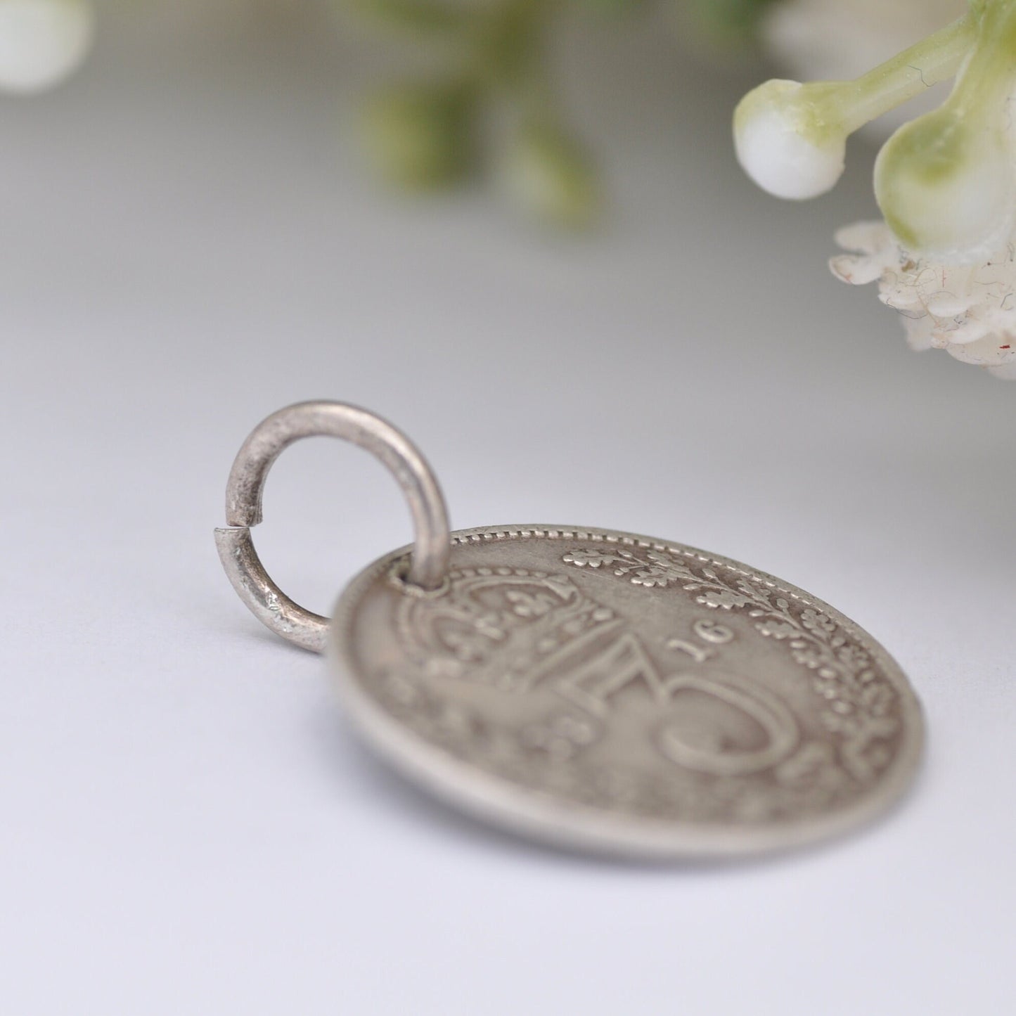 Antique Sterling Silver George V Three Pence 1916 Coin Charm Pendant - Silver Coin Jewellery