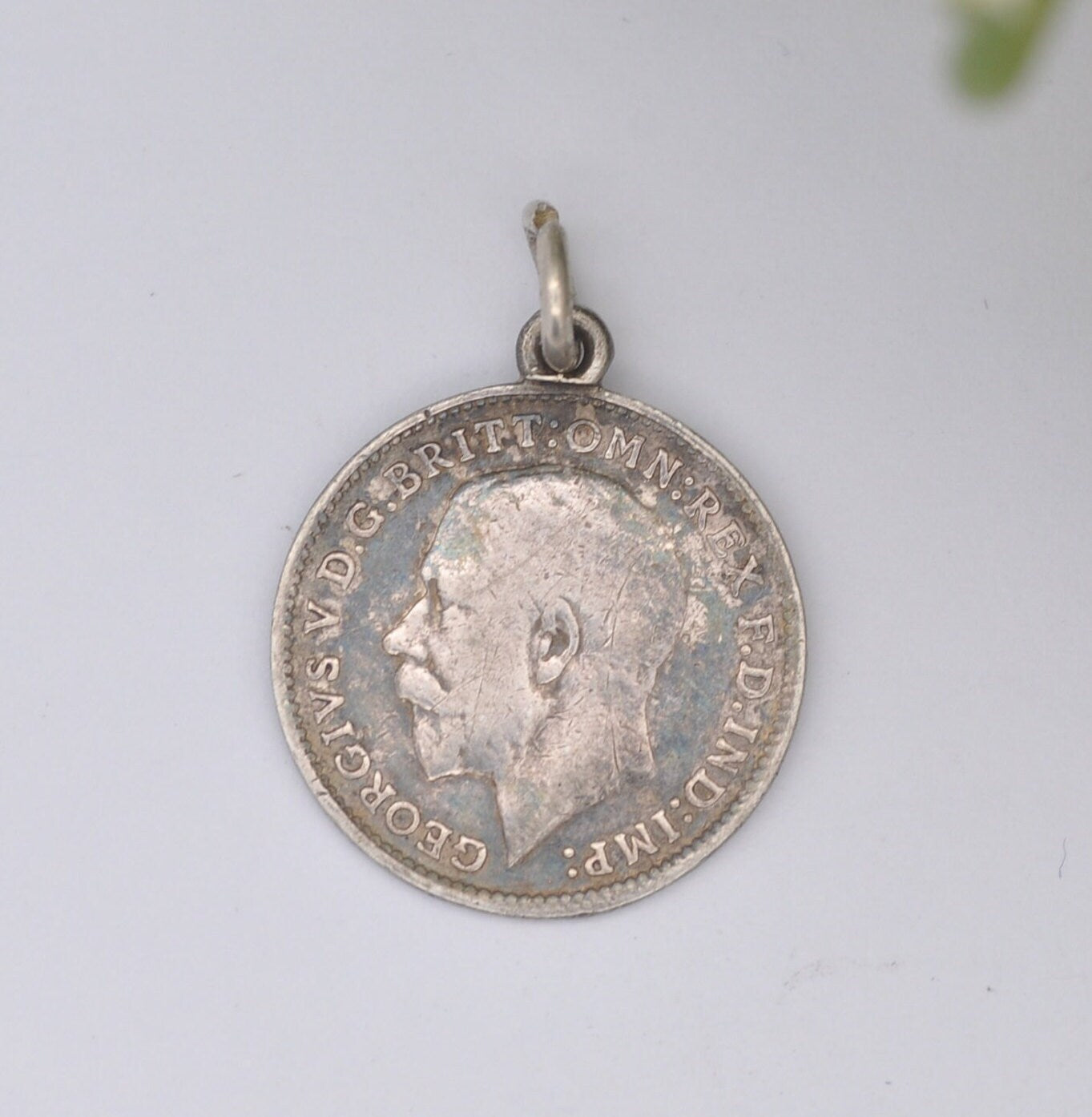 Antique Silver George V Three Pence 1917 Coin Charm Pendant - Silver Coin Jewellery