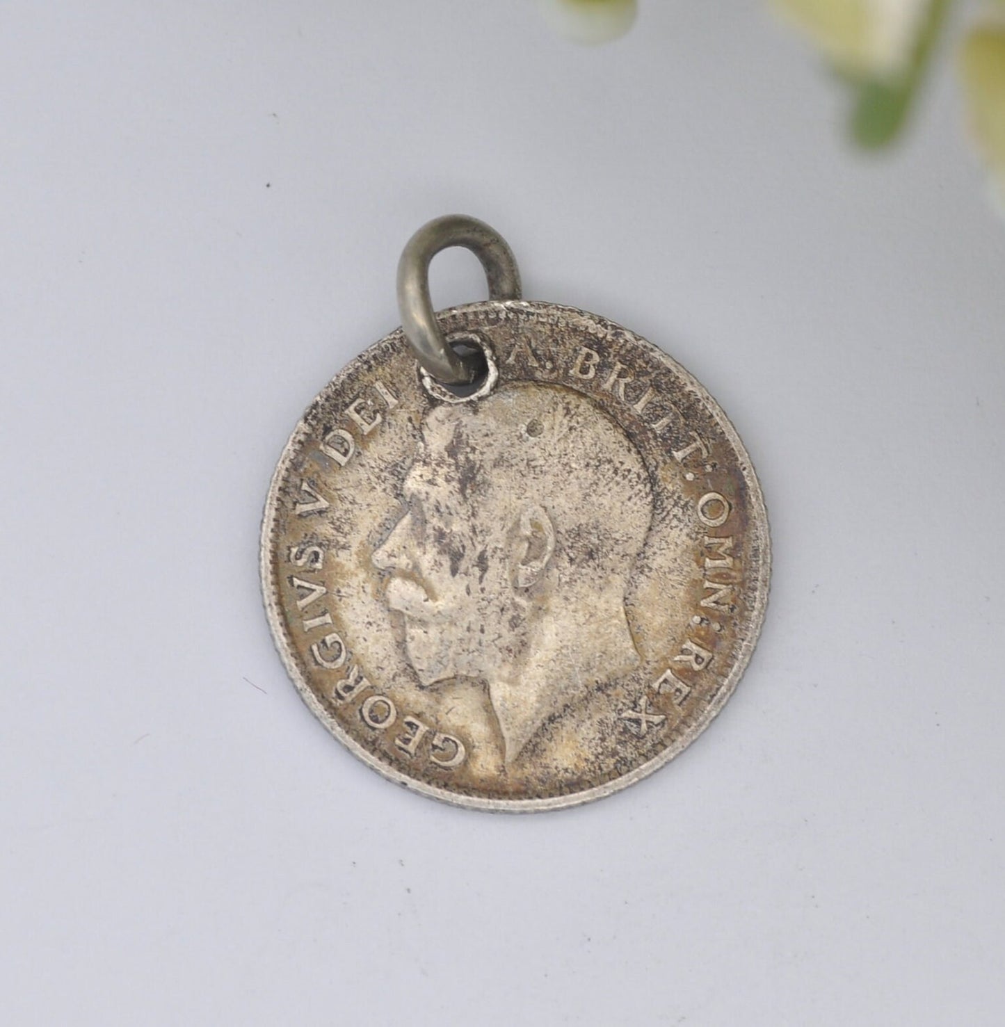 Antique Sterling Silver George V Six Pence 1914 Coin Charm Pendant - Silver Coin Jewellery
