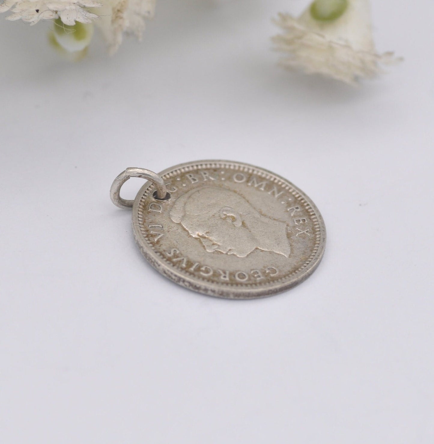 Vintage Silver George VI Threepence 1938 Coin Charm Pendant - Silver Coin Jewellery
