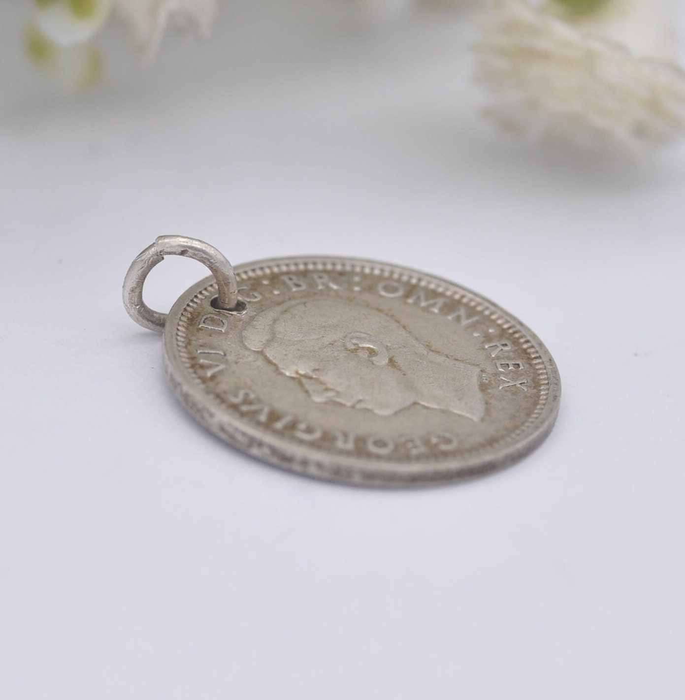 Vintage Silver George VI Threepence 1938 Coin Charm Pendant - Silver Coin Jewellery