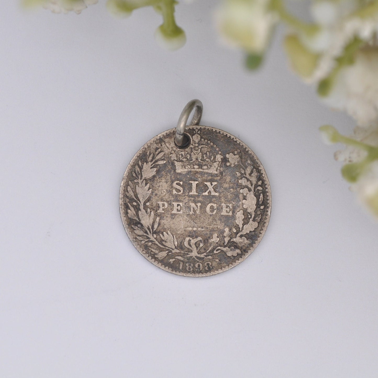 Antique Victorian Silver Sixpence 1898 Coin Charm Pendant - Silver Coin Jewellery