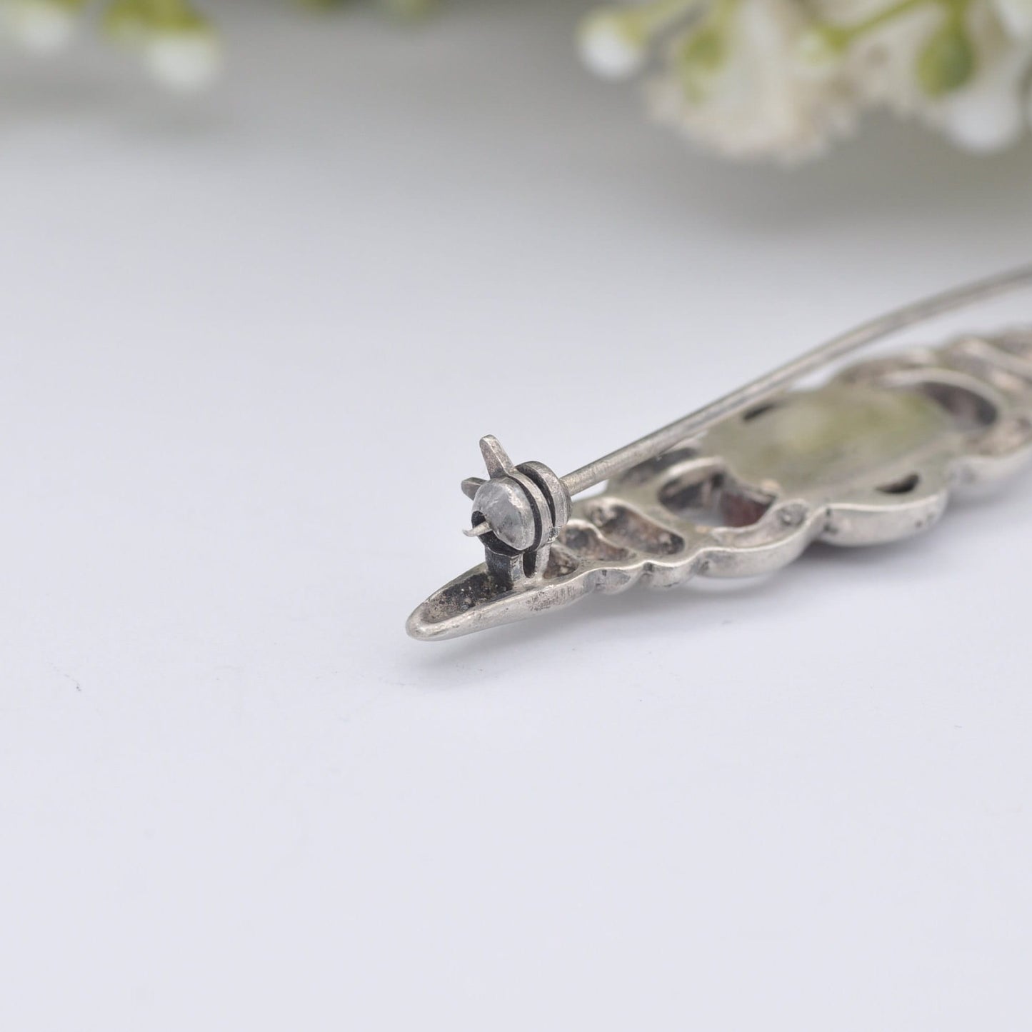 Vintage Sterling Silver Red Jasper Bar Brooch - Mid-Century Modernist Design