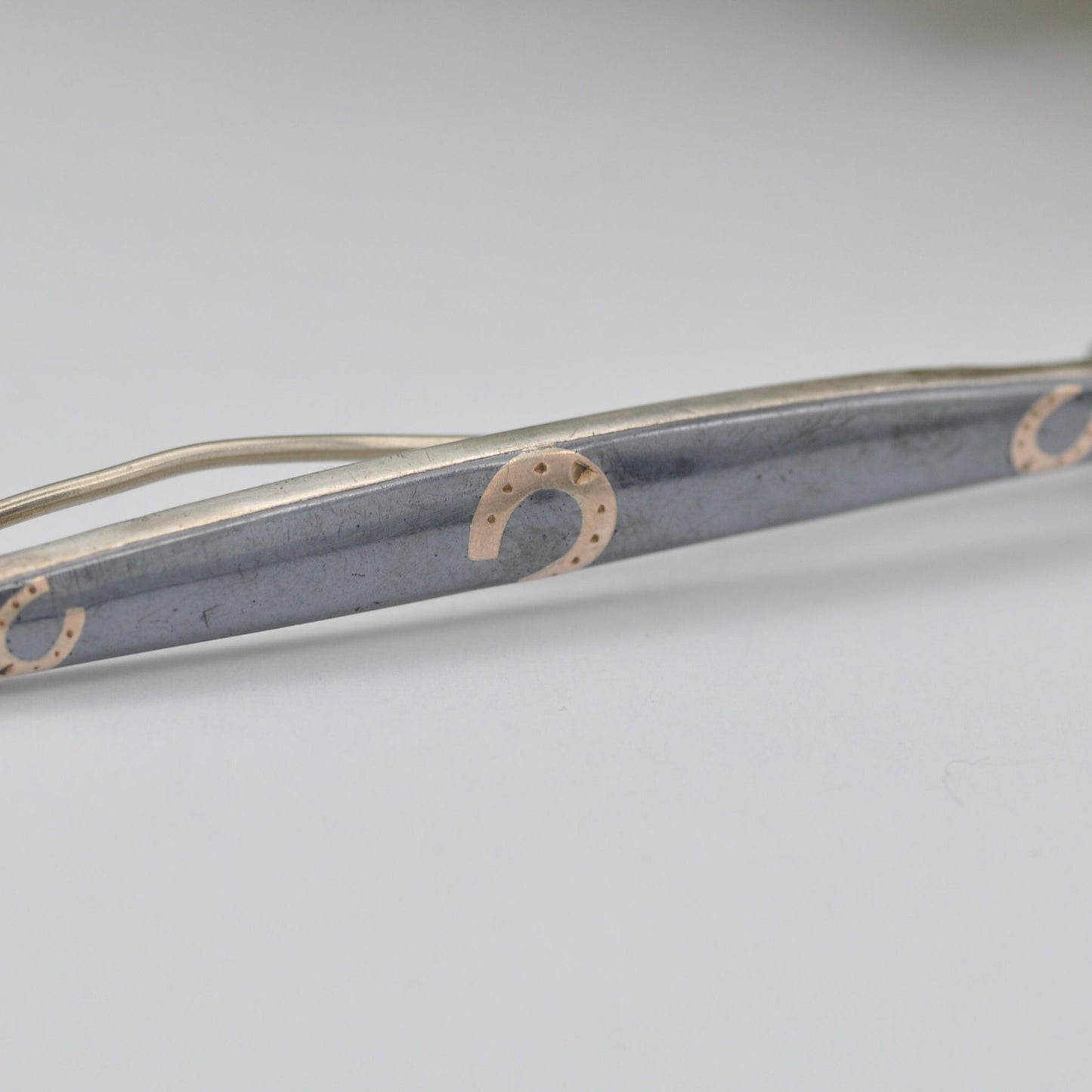 Antique Victorian Silver Niello Bar Brooch - Lucky Horseshoe