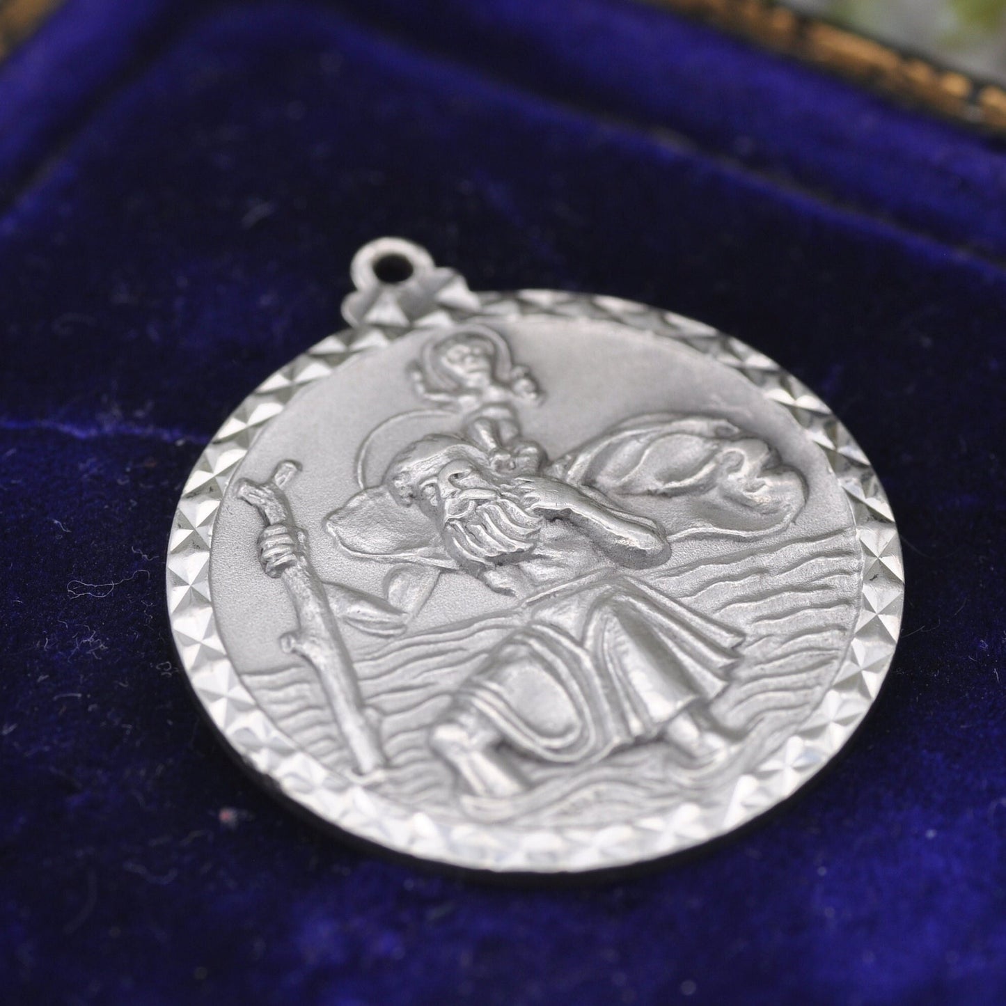 Vintage Sterling Silver St. Christopher Charm Pendant - Large Circle