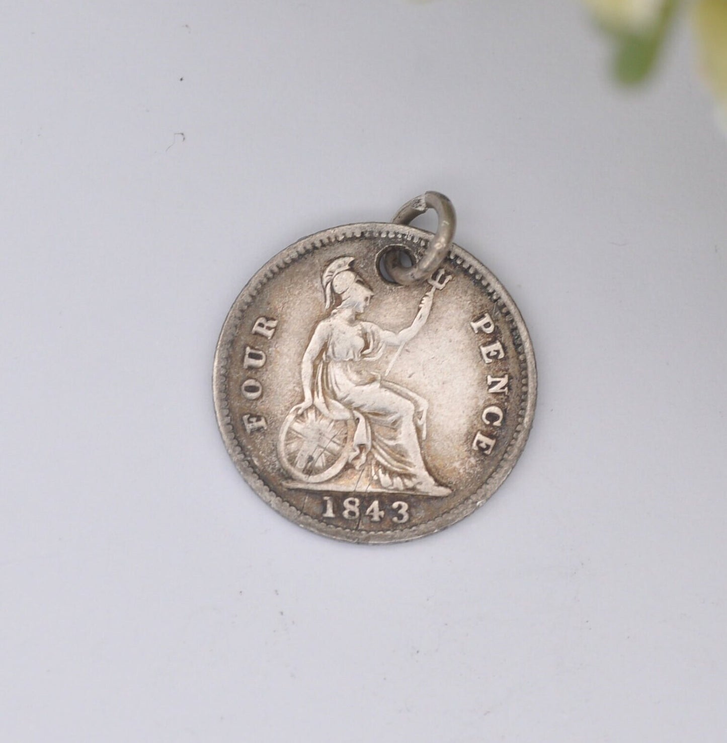 Antique Victorian Silver Fourpence 1843 Coin Charm Pendant - Young Head | Old Groat | Pierced Coin Jewellery