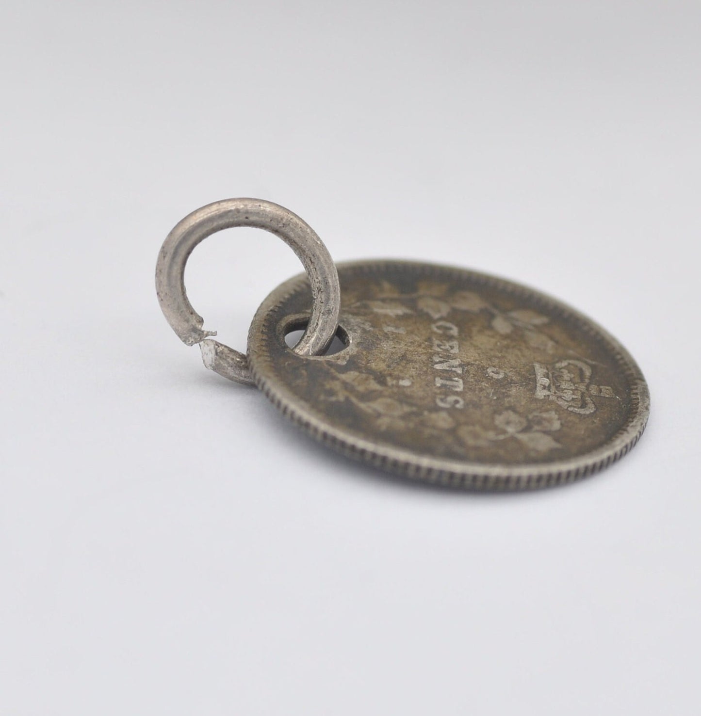 Antique Silver Victoria Canada 5 Cents Coin Charm Pendant - Young Victoria in Laurel Wreath