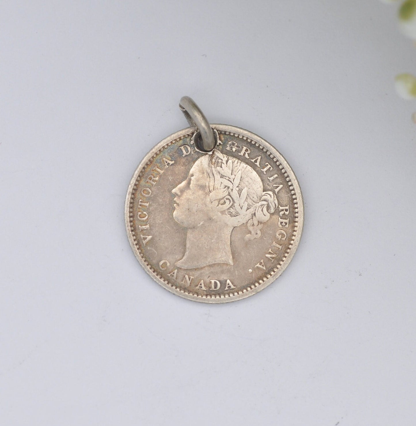 Antique Sterling Silver Victoria Canada 10 Cents 1870 Coin Charm Pendant - Young Head | Silver Coin Jewellery