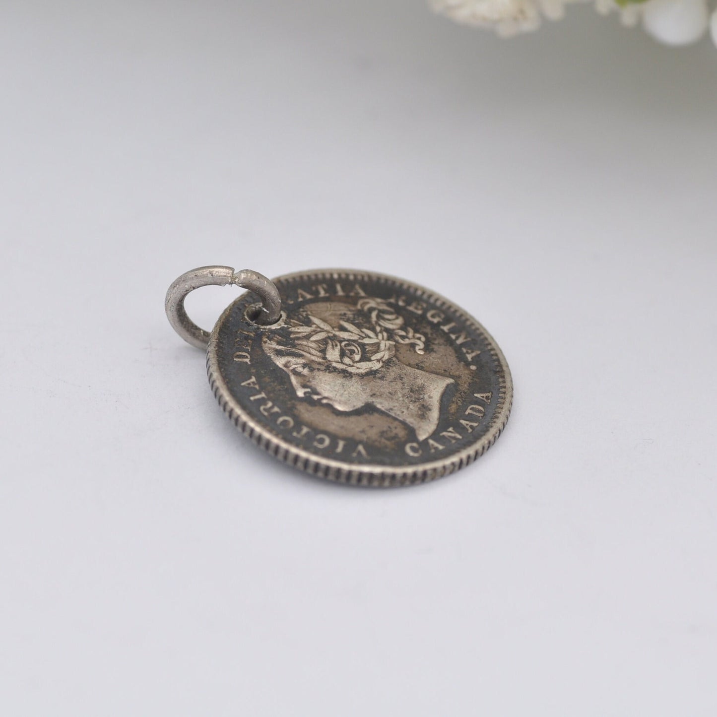 Antique Sterling Silver Victoria 10 Cents Canada Coin 1882 Charm Pendant - Victorian Silver Coin Jewellery