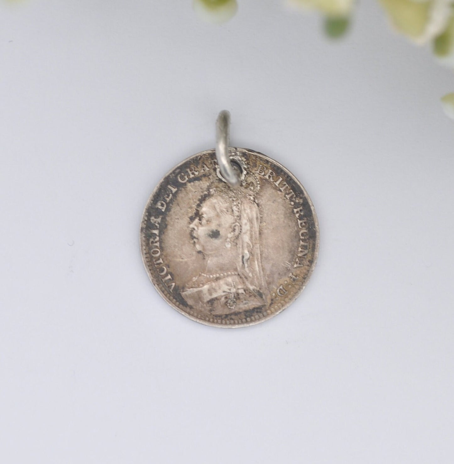 Antique Victorian Silver Threepence 1890 Coin Charm Pendant - Jubilee Head | Silver Coin Jewellery