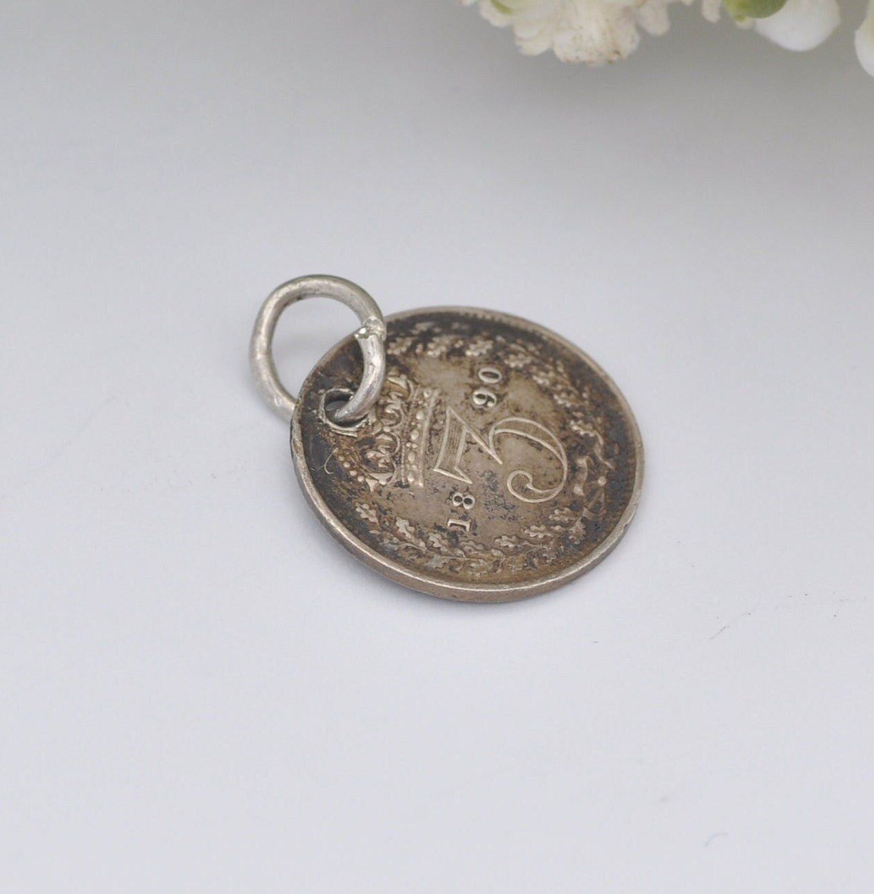 Antique Victorian Silver Threepence 1890 Coin Charm Pendant - Jubilee Head | Silver Coin Jewellery