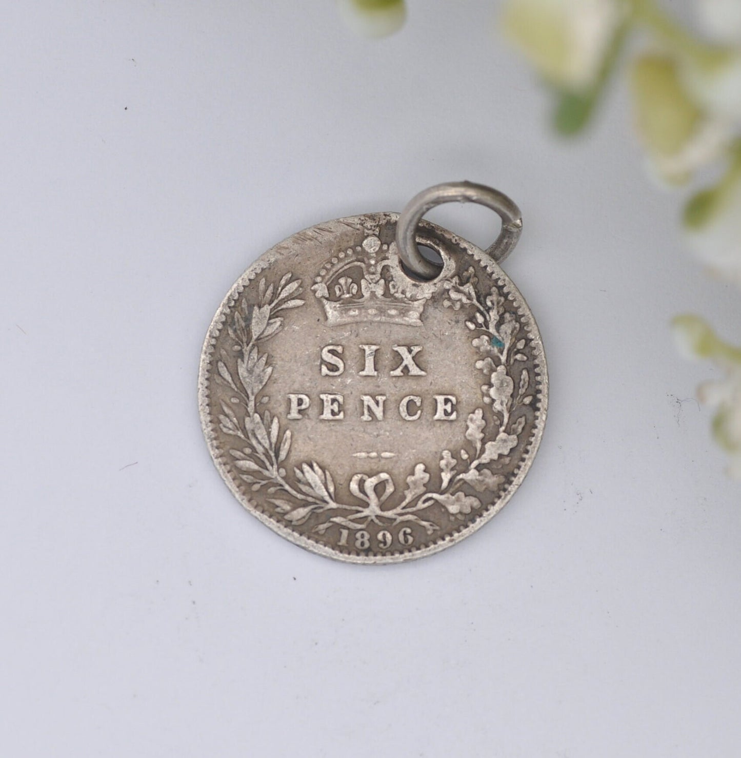 Antique Victorian Silver Six Pence 1896 Coin Charm Pendant - Victorian Silver Coin Jewellery | Old Head