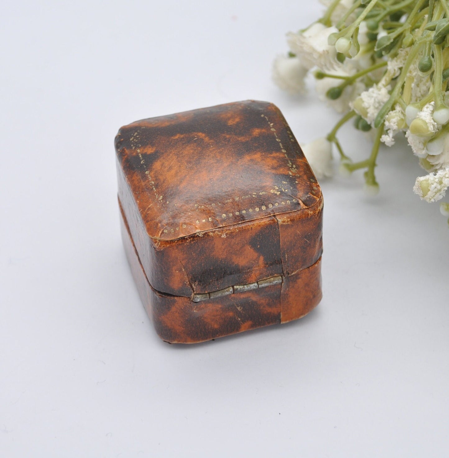 Antique Ring Box with Gold Tooling - Faux Tortoiseshell Effect | A. E. Hopper York Jewellers | Silk and Velvet Lined