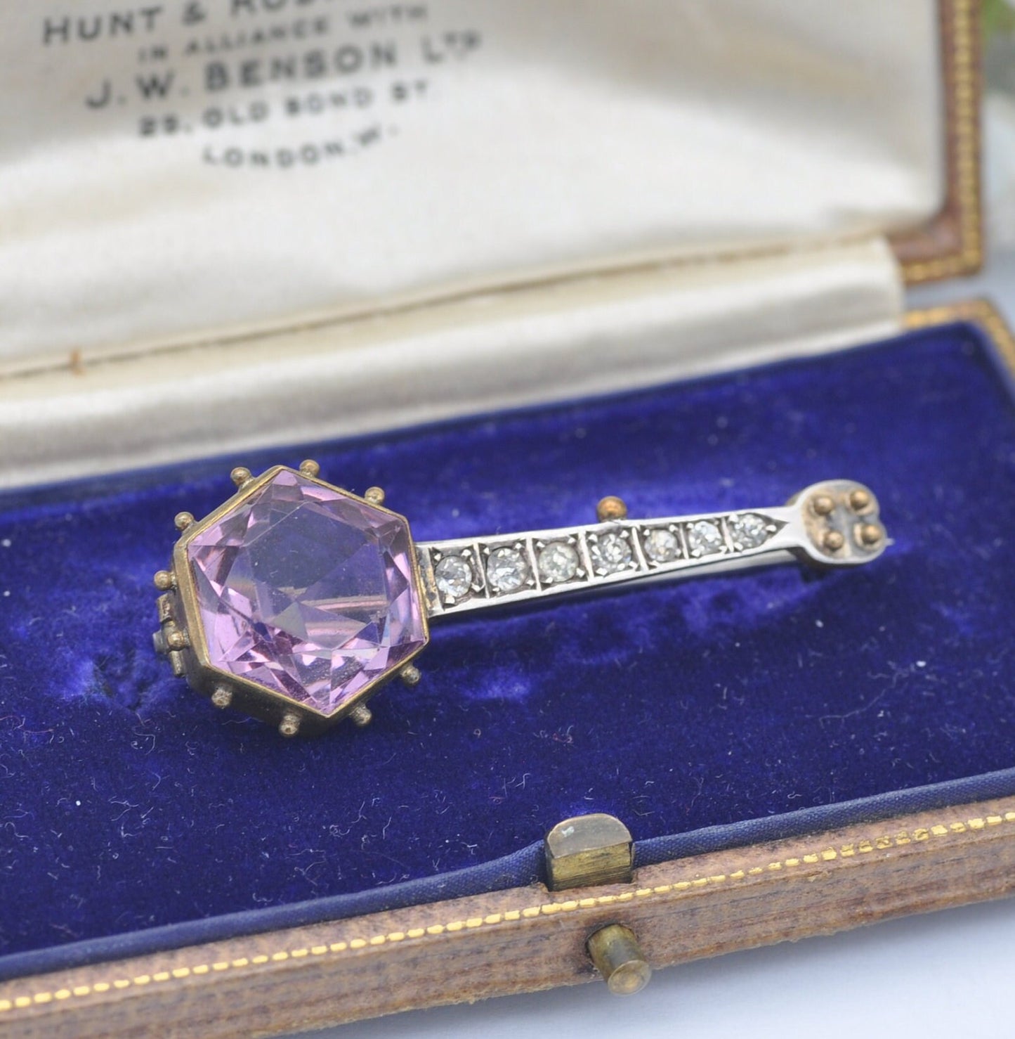 Antique Silver Gilt Banjo Brooch with Paste Stones - Victorian Novelty Instrument Jewellery